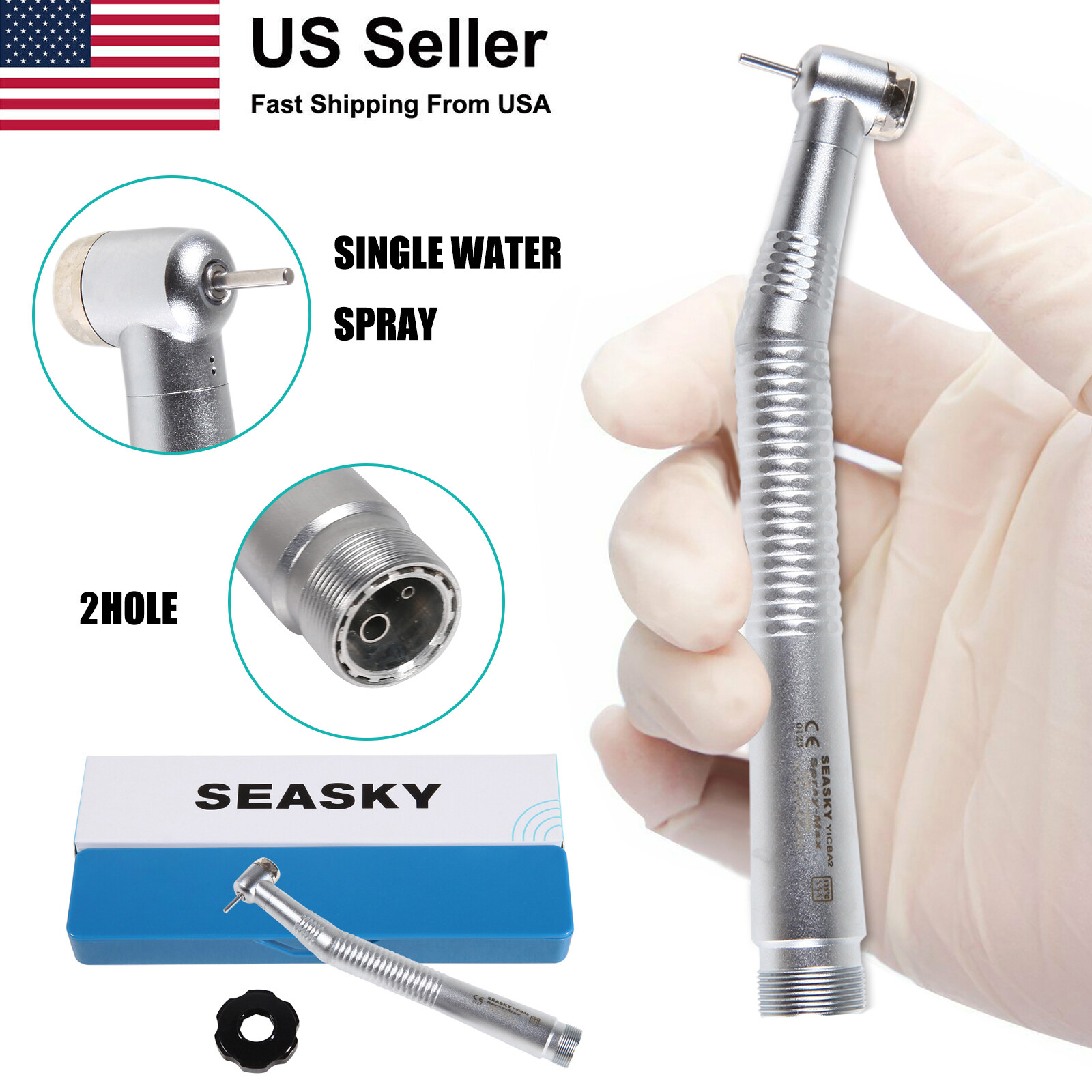 USA Dental High Speed Turbine Handpiece Push Button Spray 2-Hole SEASKY-Y1BA2