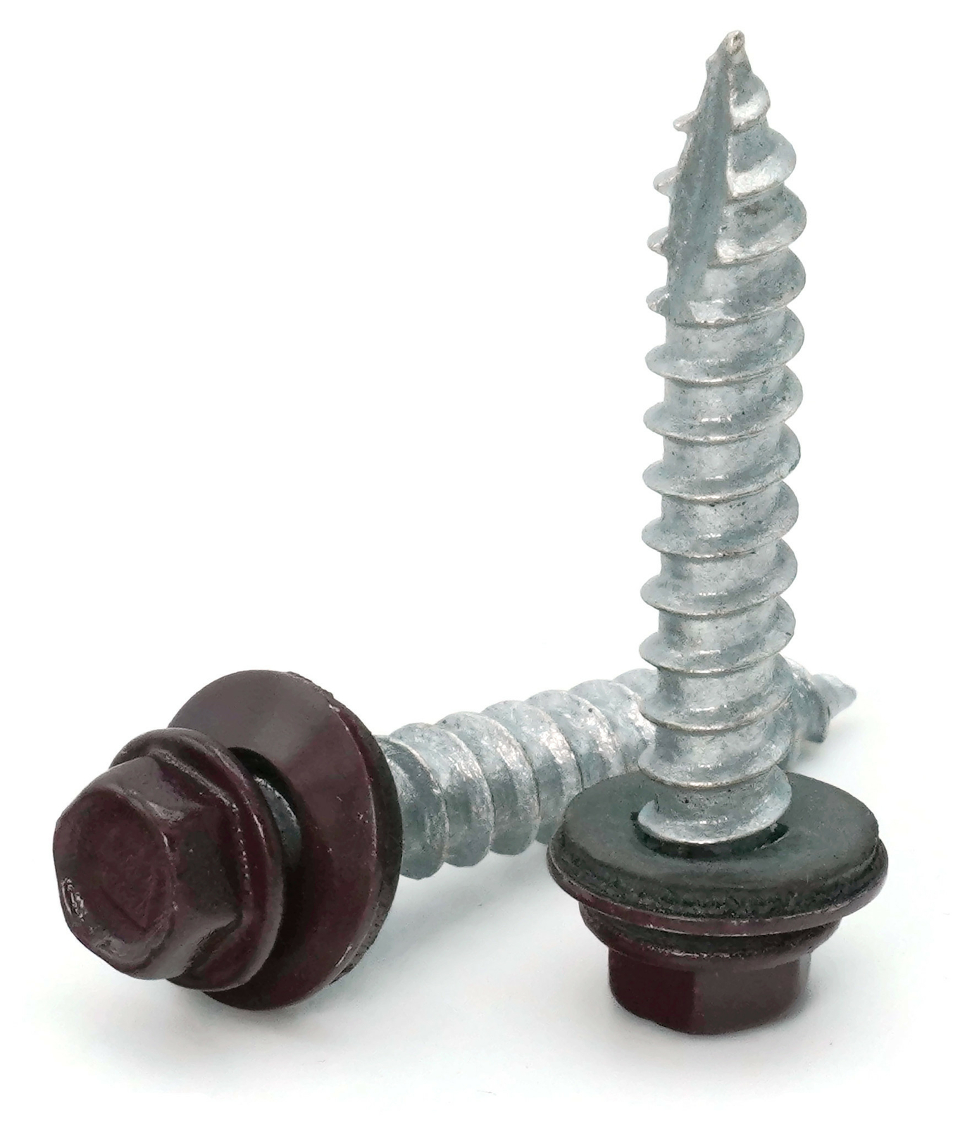 #14 Hex Washer Head Roofing Screws Mechanical Galvanized | Burgundy Finish