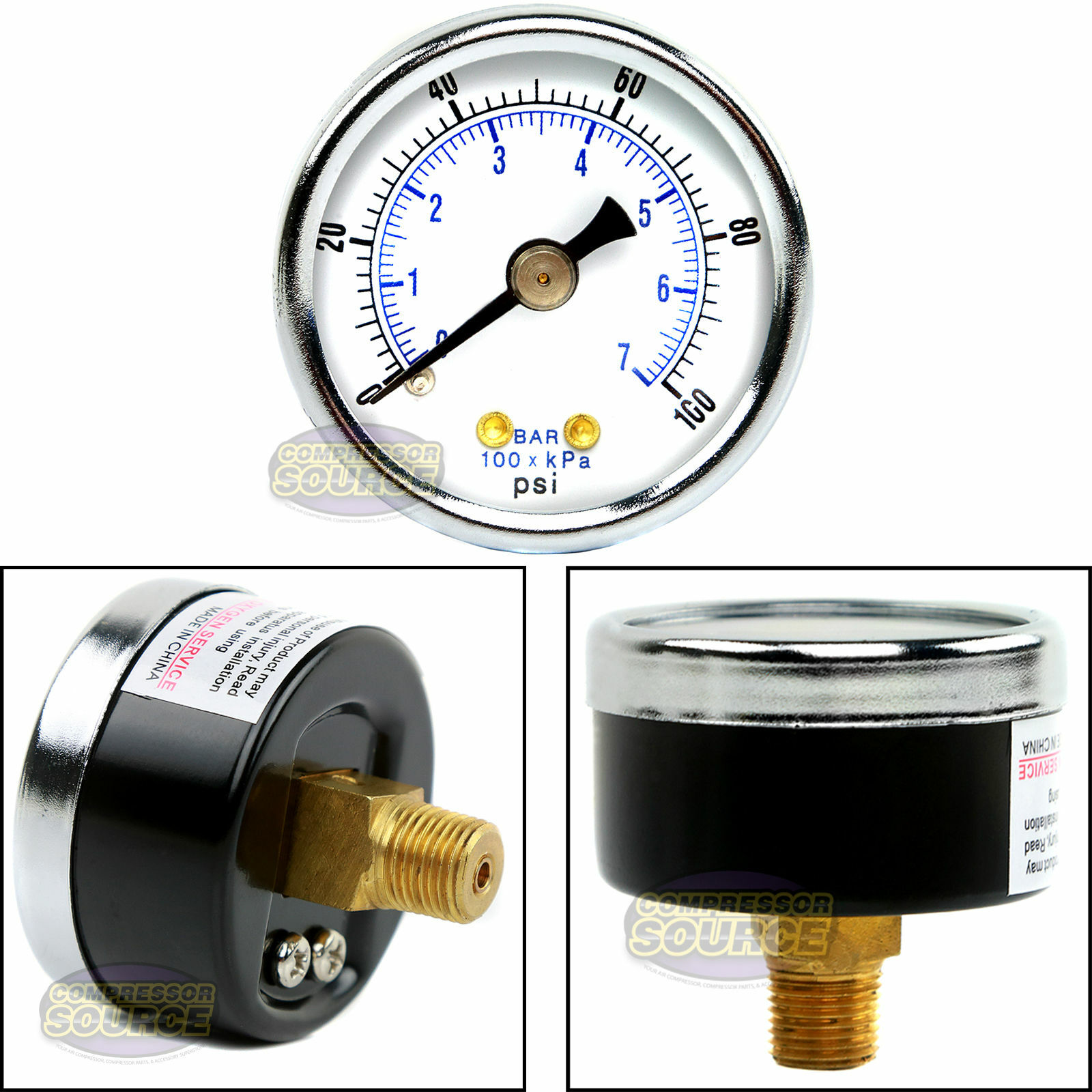 1/8″ NPT Air Pressure Gauge 0-100 PSI Back Mount 1.5″ Face Black Steel Case