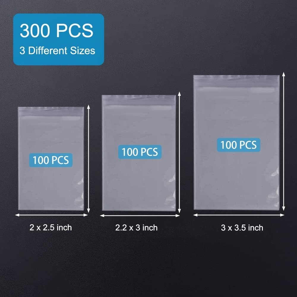 Compact 300PCS Assorted Size Resealable Bags – Perfect for Crafts & Organization