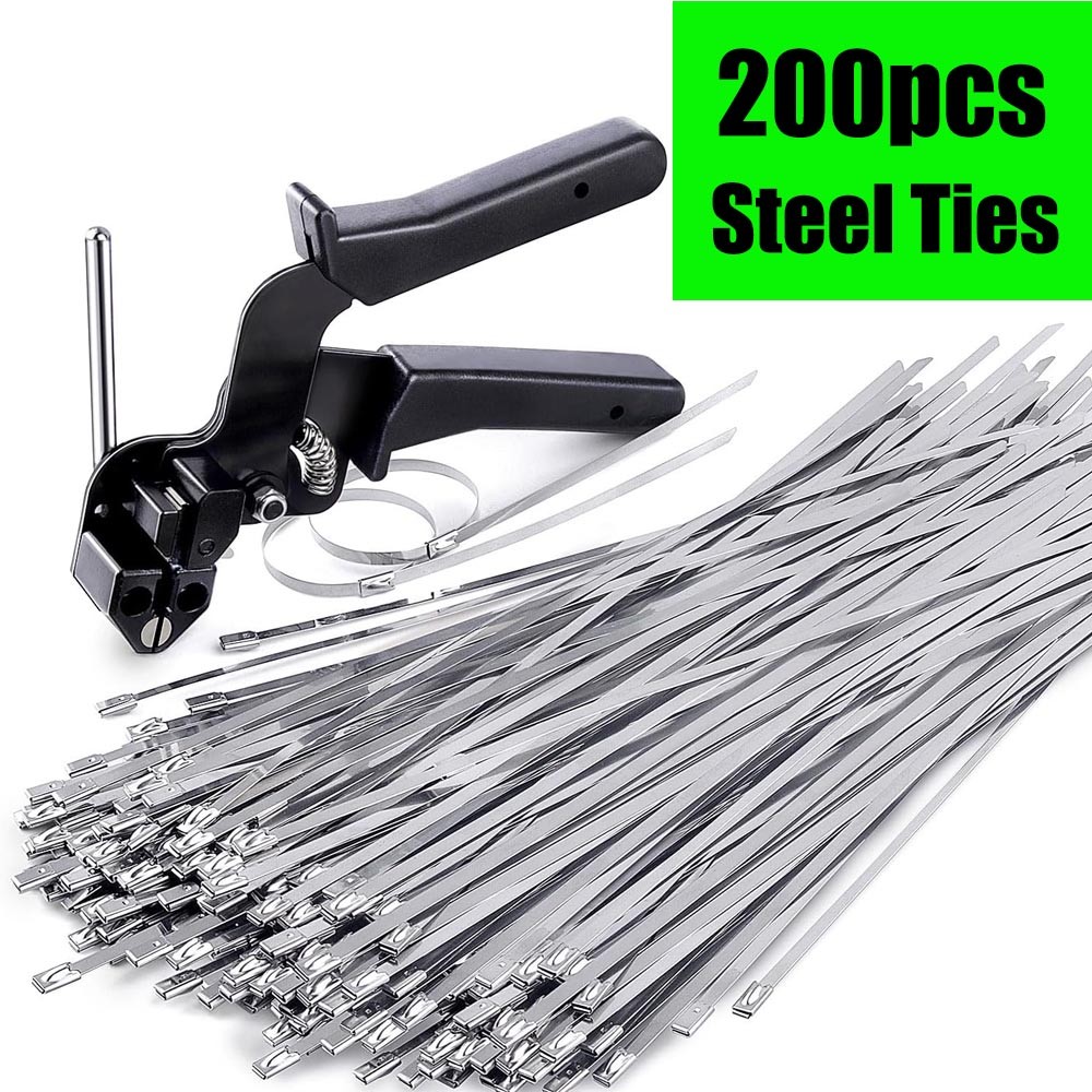 Stainless Steel Cable Tie Gun Set – Heavy Duty Metal Zip Tie Tool Kit 200PC Ties