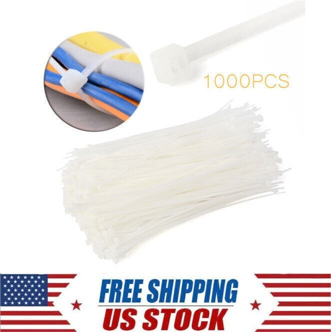 8″ inch 1000 PCS Pack Network Cable Cord Wire Tie Strap Zip Nylon White US Store