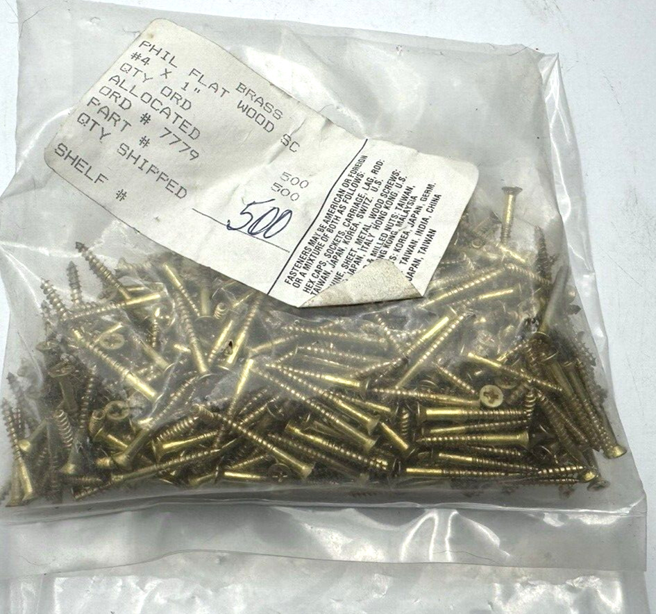 #4 x 1″ PHILLIPS BRASS WOOD SCREWS FLAT HEAD COUNTERSUNK QUANTITY APPX. 500
