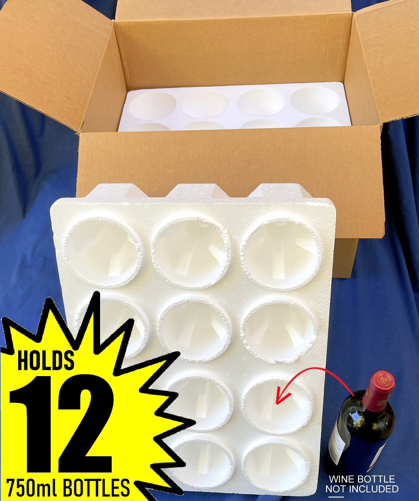 NEW ✅ 12 Wine 750ml Bottle Shipping Box 2 Styrofoam Inserts Protective Packaging