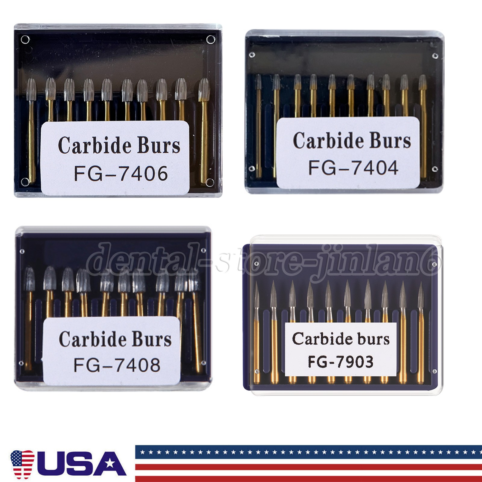 10 Pcs Dental Carbide Trimming & Finishing Burs FG7404/7406/7408/7901/7902/7903