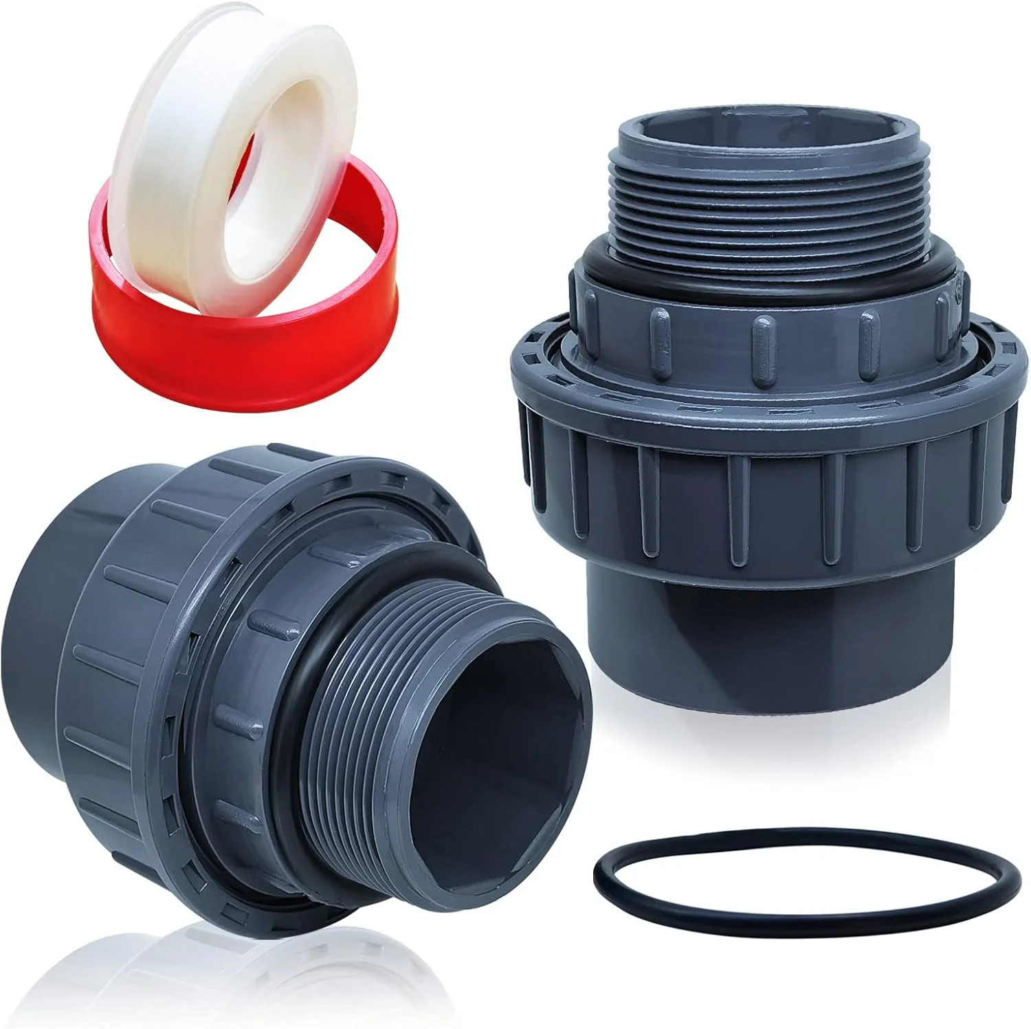 2pcs 1-1/2 PVC Pool Pump Fitting Coupling, 1.5″ NPT Male x 1.5″ Slip Union Socke