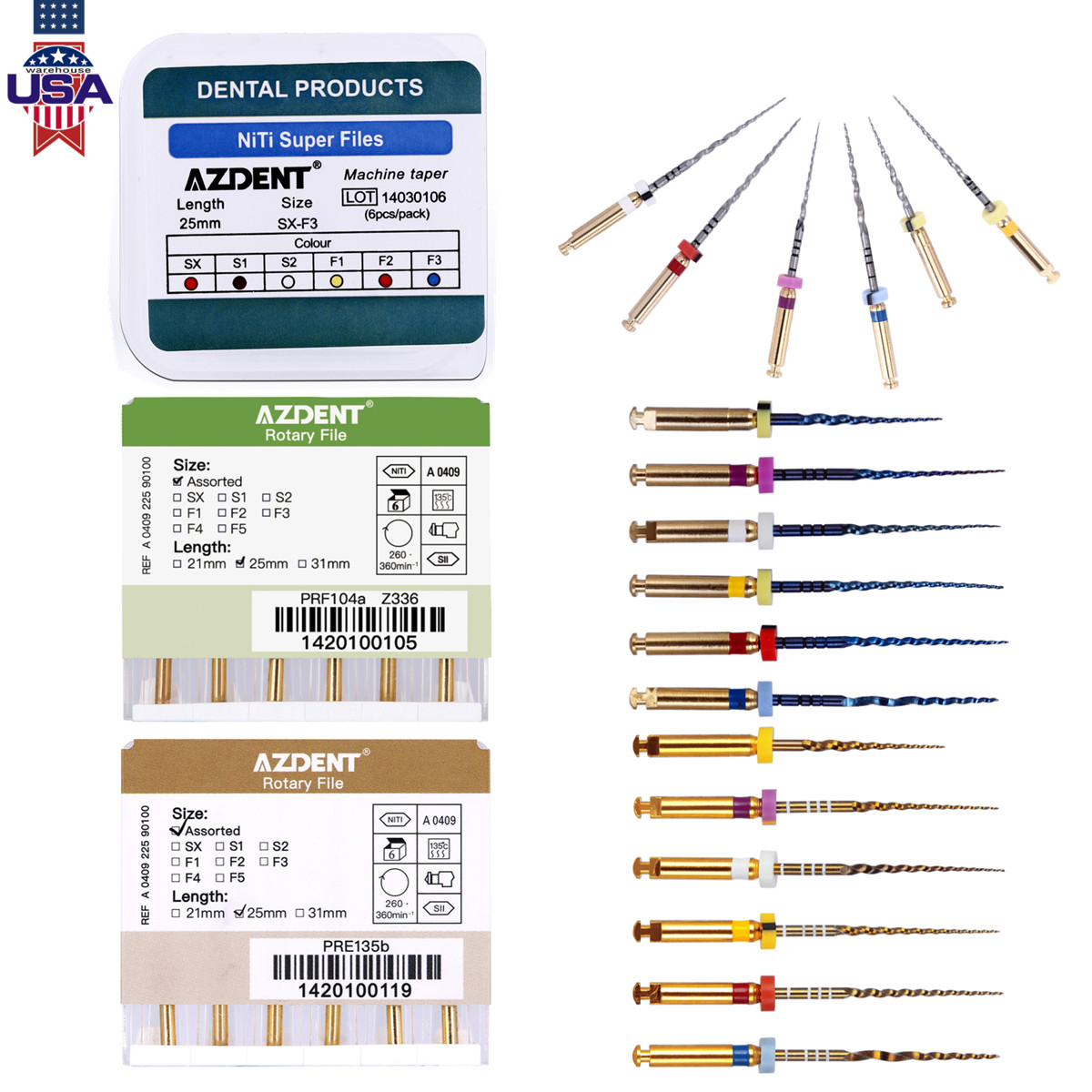Dental Endodontic Engine Use Endo Rotary Niti Files/Heat Activated Assorted 25mm