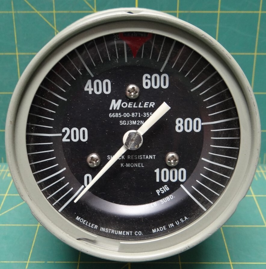 3″ Moeller Pressure Gauge 0-1000 psi LBM NSN 6685-00-871-3559