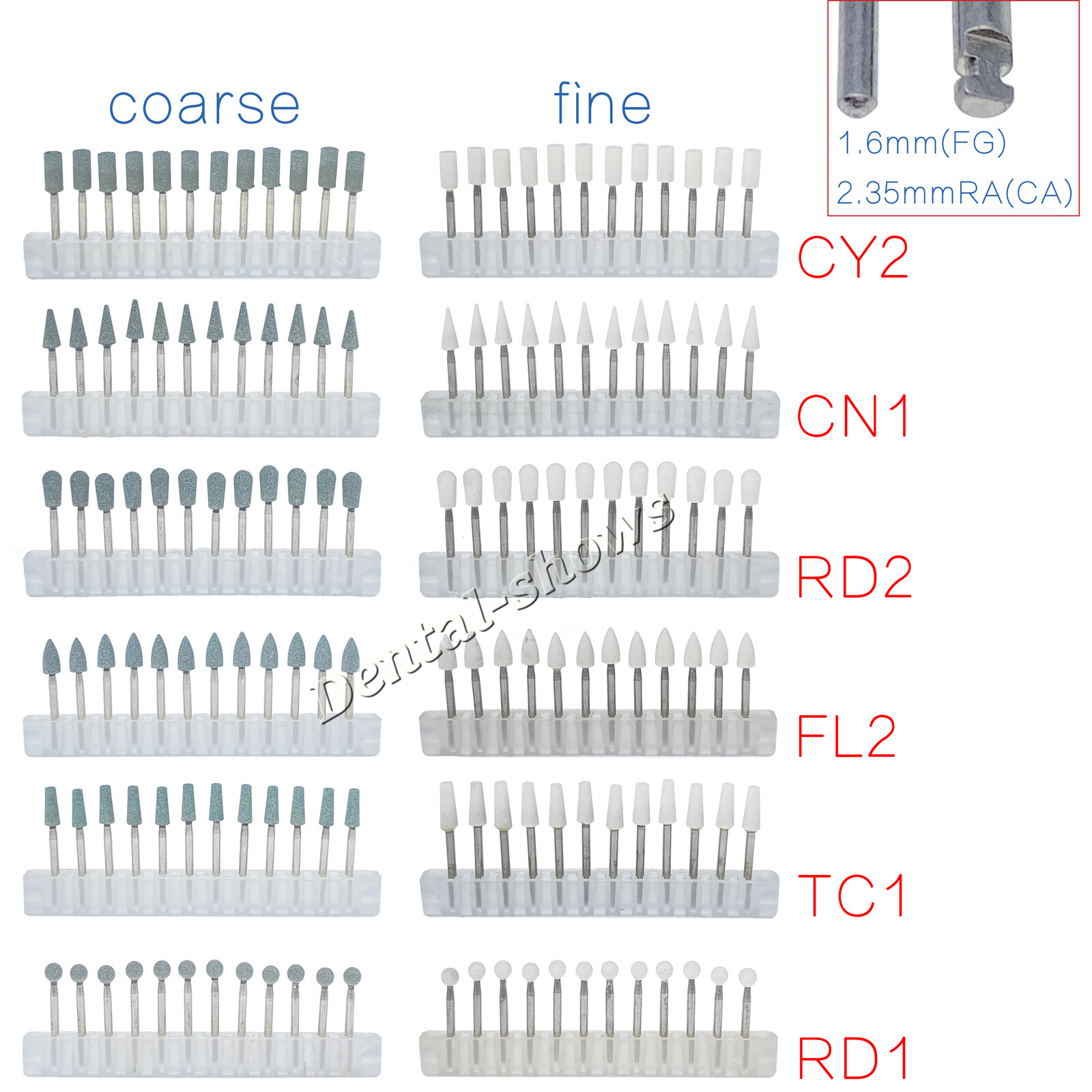 Dental White / Green Stone Porcelain Resin Polishing FG / RA Burs 12Pcs/Set