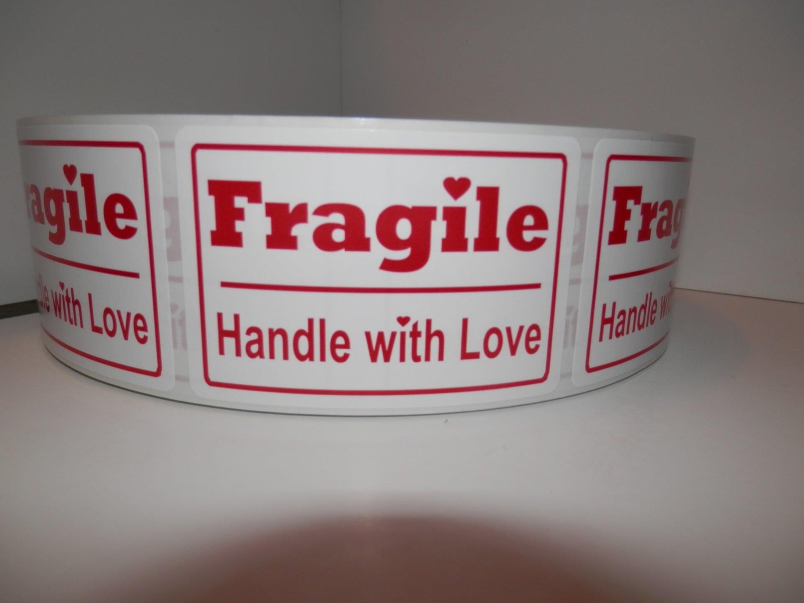 FRAGILE HANDLE WITH LOVE 2×3 red text white bkgd Warning Sticker Label 250/rl