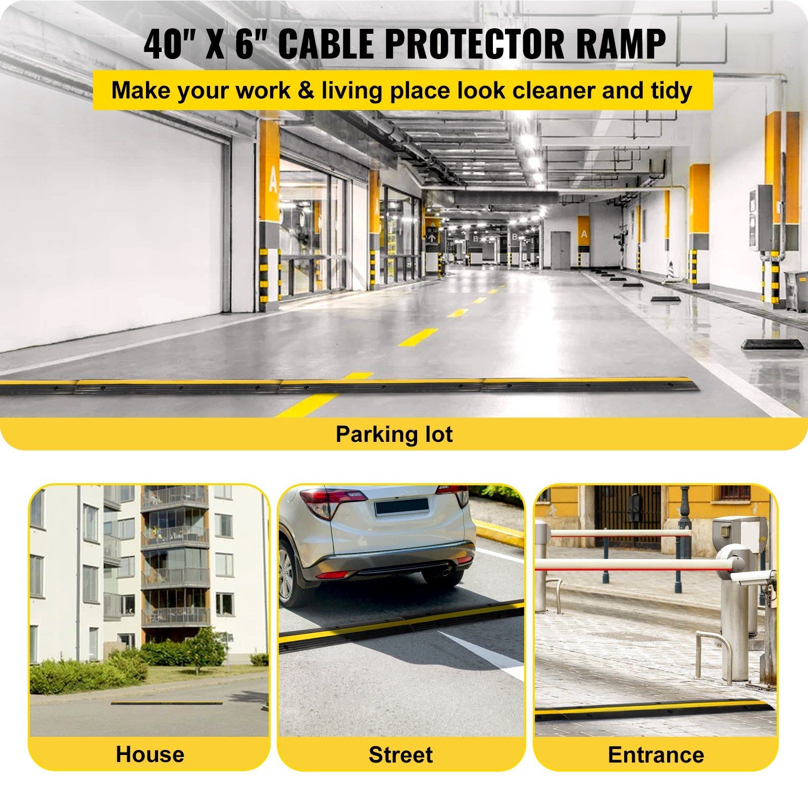 4-Pack 1-Ch Rubber Cable Protector 22046lb Capacity Durable Thermoplastic Ramp