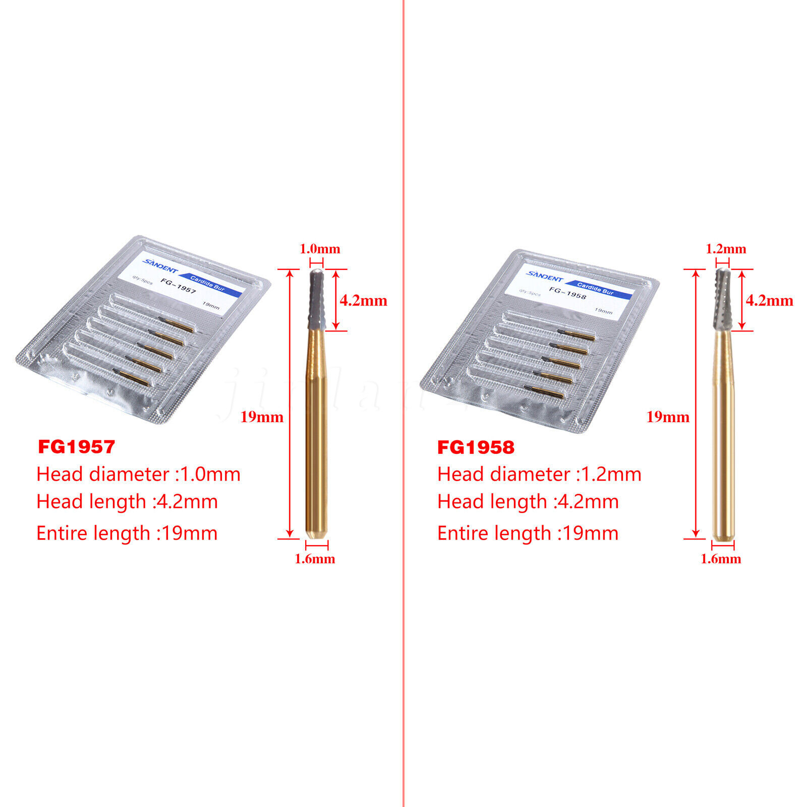 Dental Tungsten Steel Carbide Crown Metal Cutting Bur High Speed FG-1957/FG-1958
