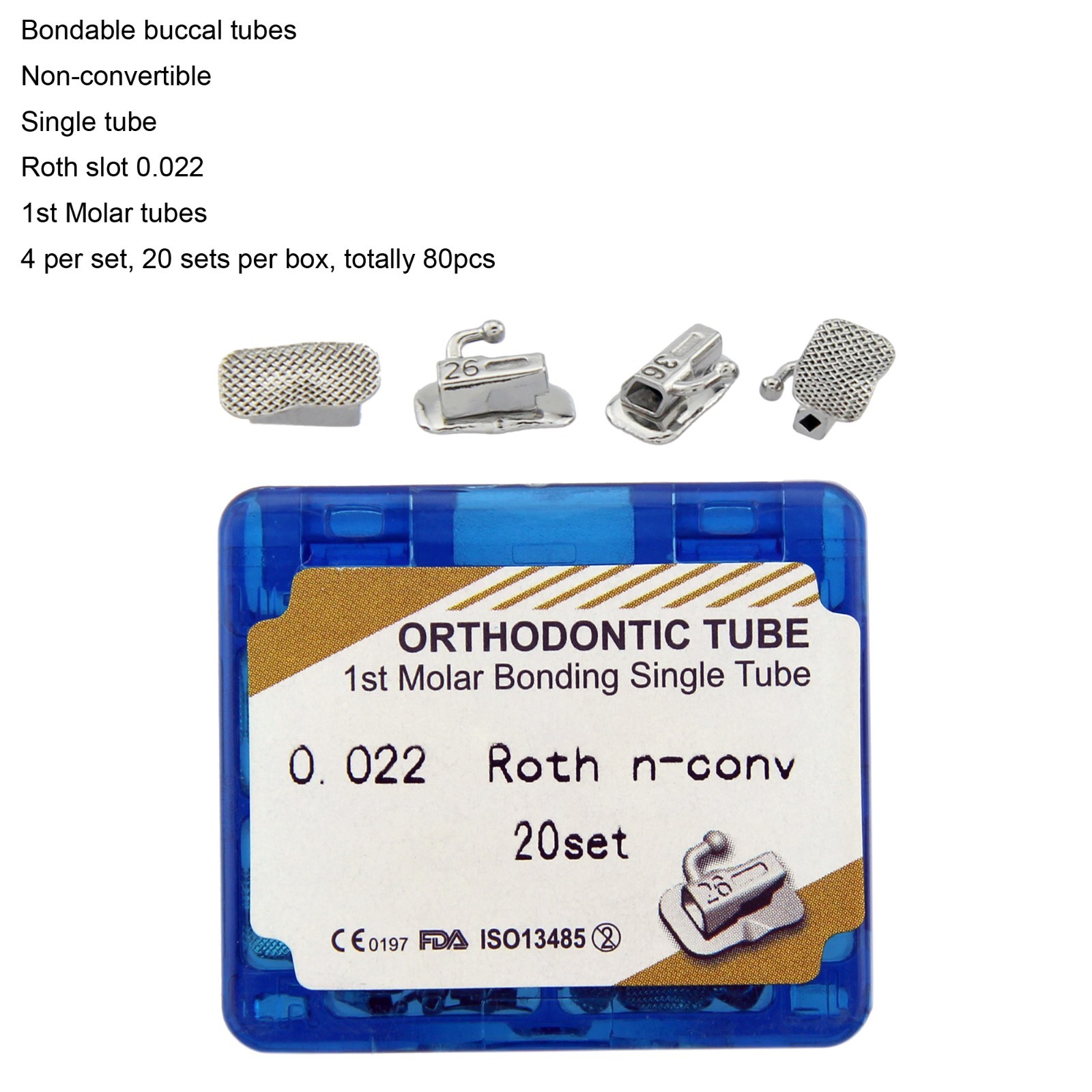 Dental Orthodontic Buccal Tubes 1st 2nd Molar Bondable Tube Roth MBT 022 Single