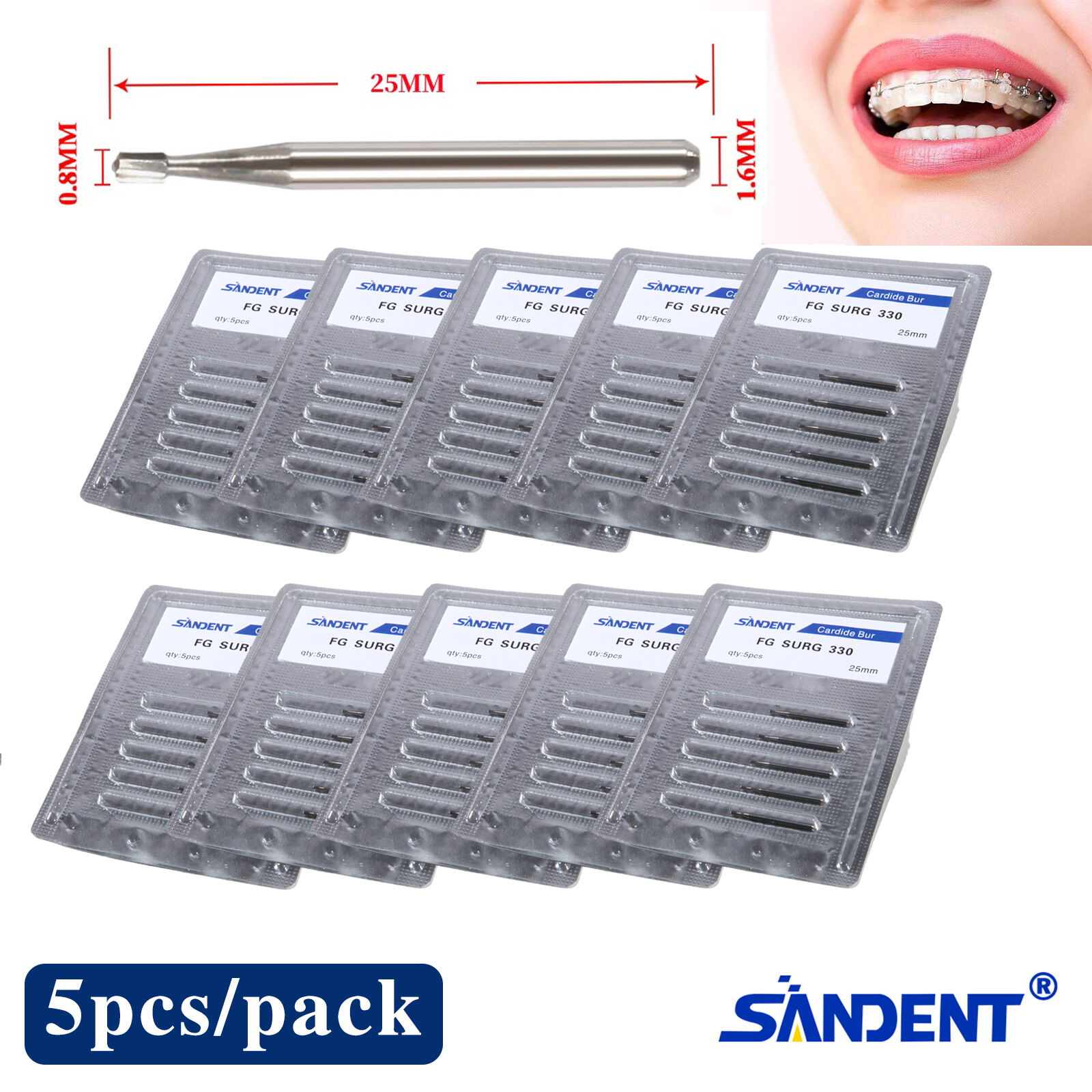 FG # 330 Dental Surgical Carbide Burs 25mm (100pcs=10 Packs)