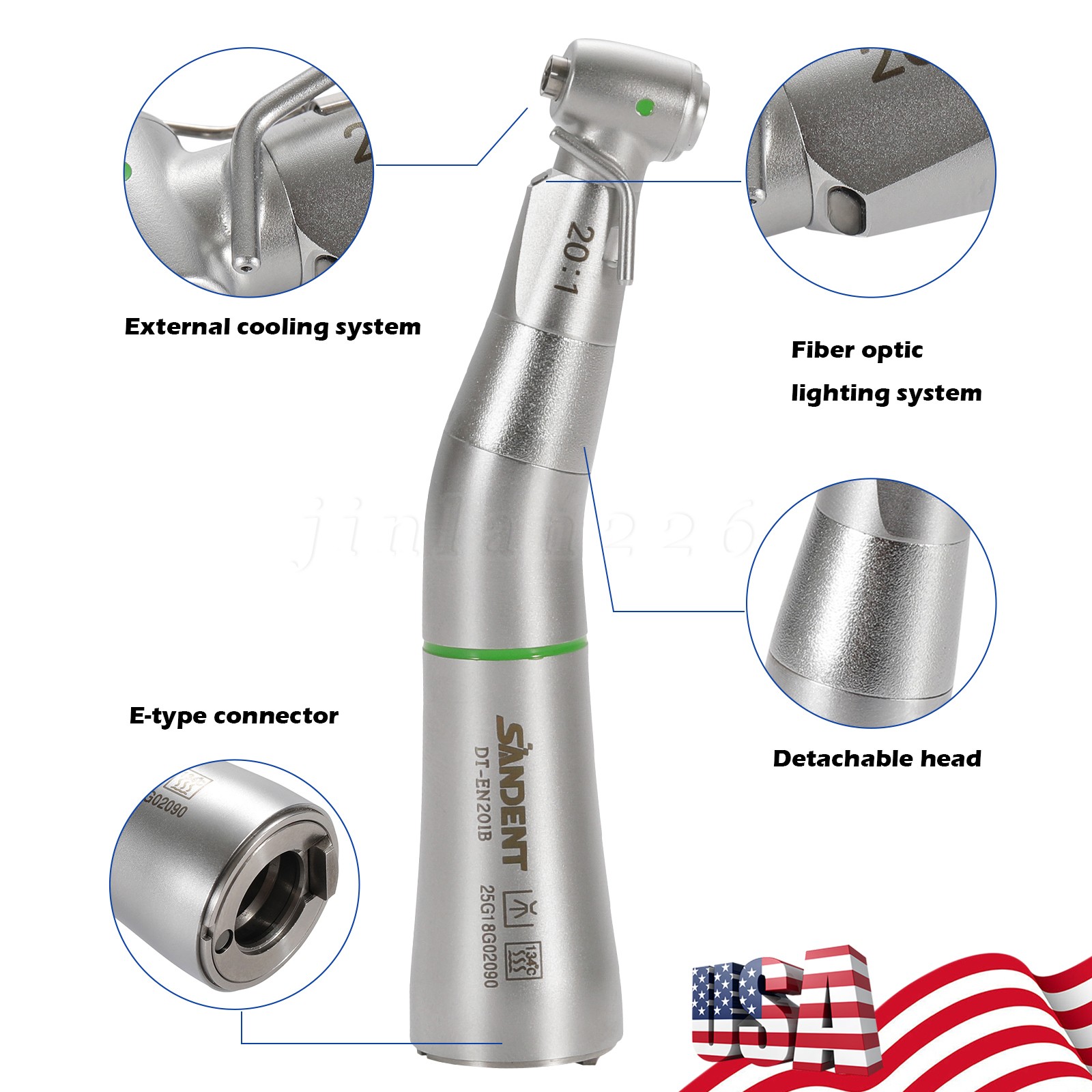 LED Fiber Optic 20:1 Detachable 75N Dental 20:1 Reduction Implant Handpiece