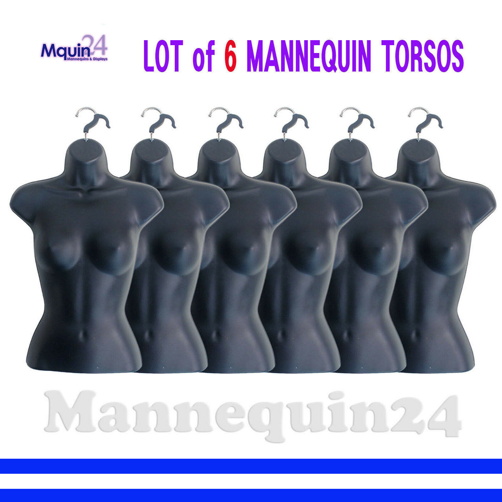 6 Pack Black Mannequin Female Torsos – Women’s Hanging Dress Forms