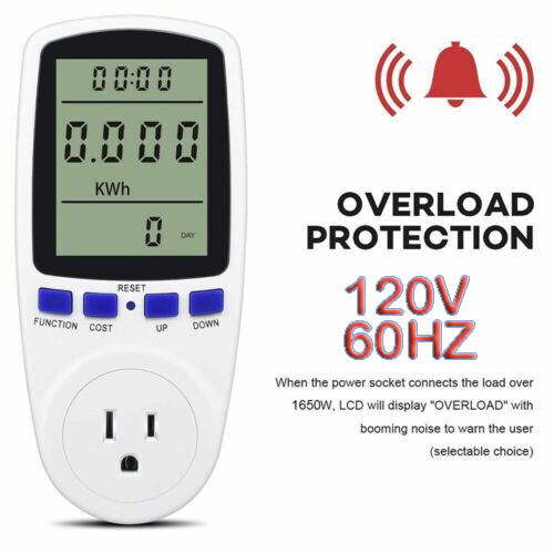 LCD Power Watt Meter Plug Consumption Electricity Usage Energy Amps Volt Monitor