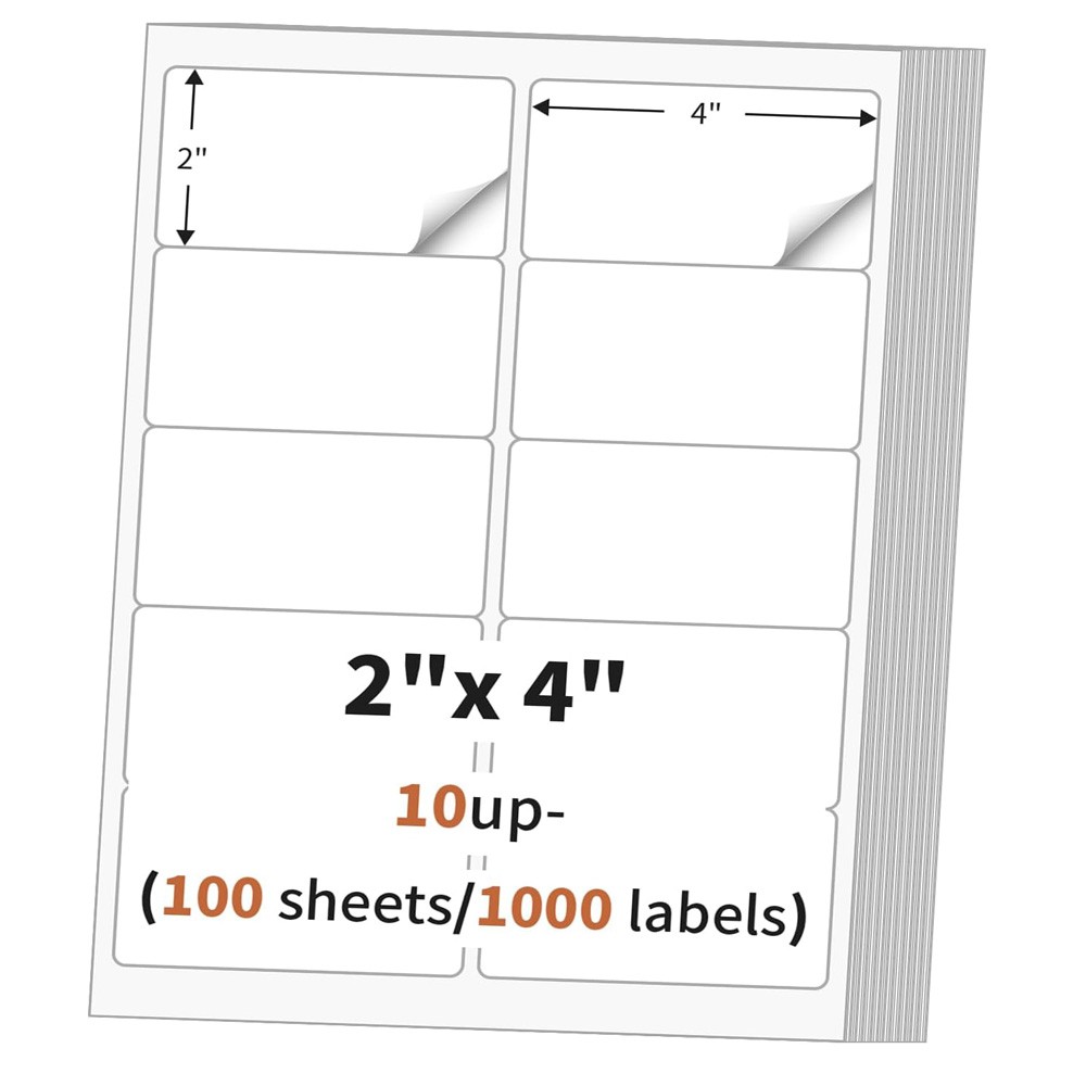 1000 2″x 4″ Address Labels White Self Adhesive Sticker Labels 10 Up 100 Sheets