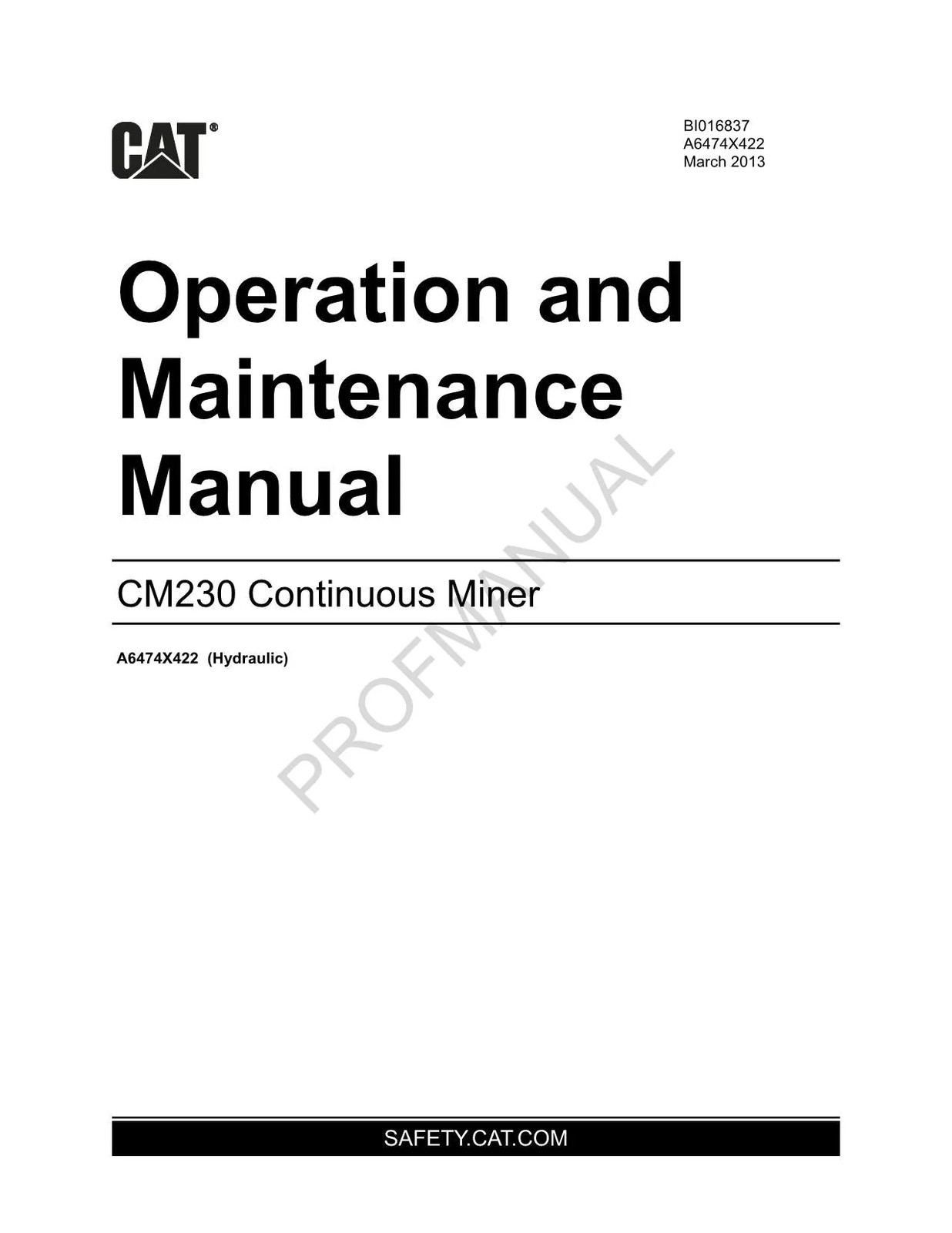 Caterpillar Cat CM230 Continuous Miner Operators Maintenance Manual Hydraulic