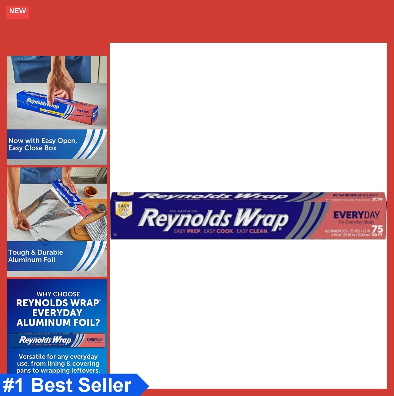 Aluminum Foil 75 sq ft 12 Inch Wide Heavy Duty Strength Easy Tear Edge for