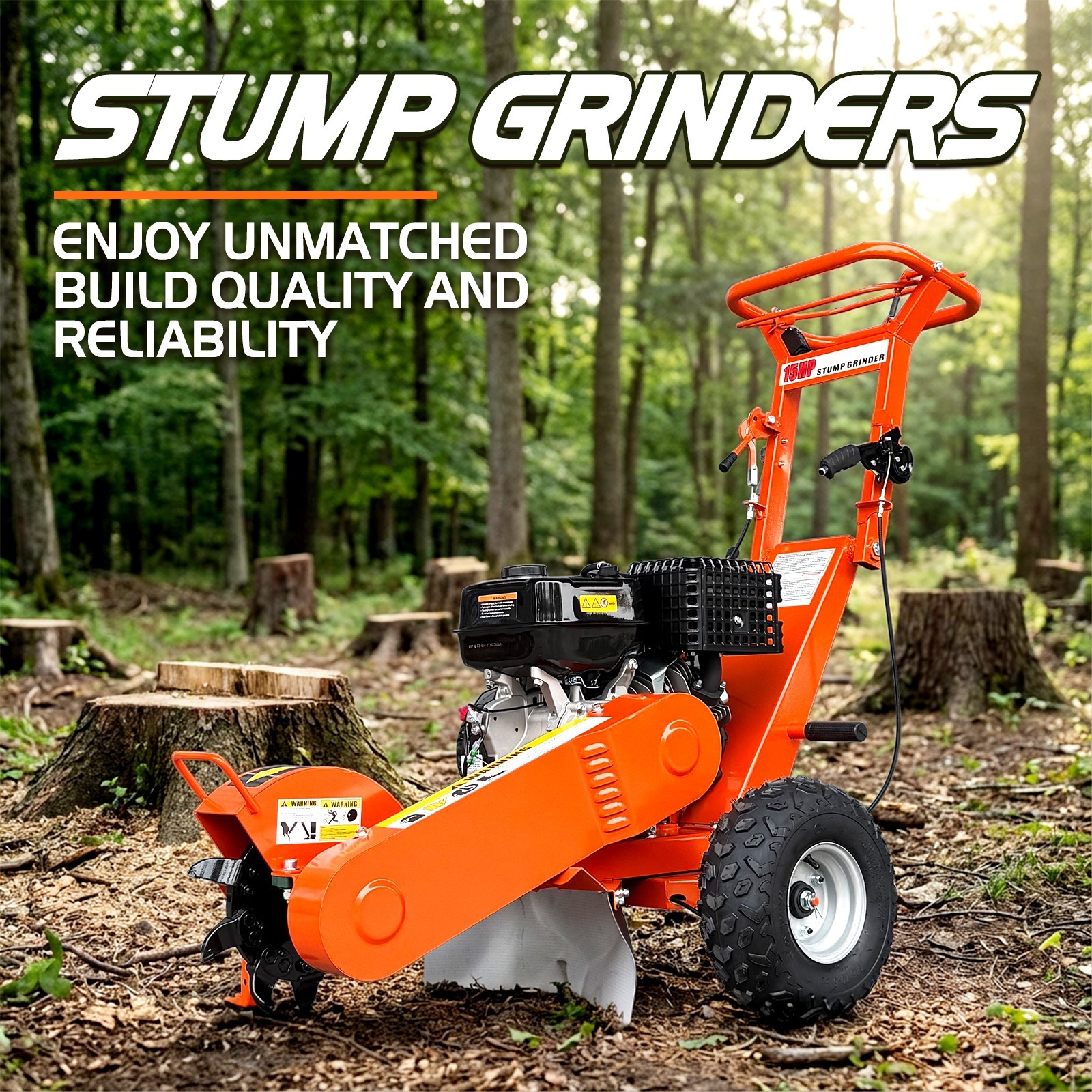 Heavy-Duty 15HP Gas Stump Grinder 420CC | 15” Cutting Height, 10” Depth