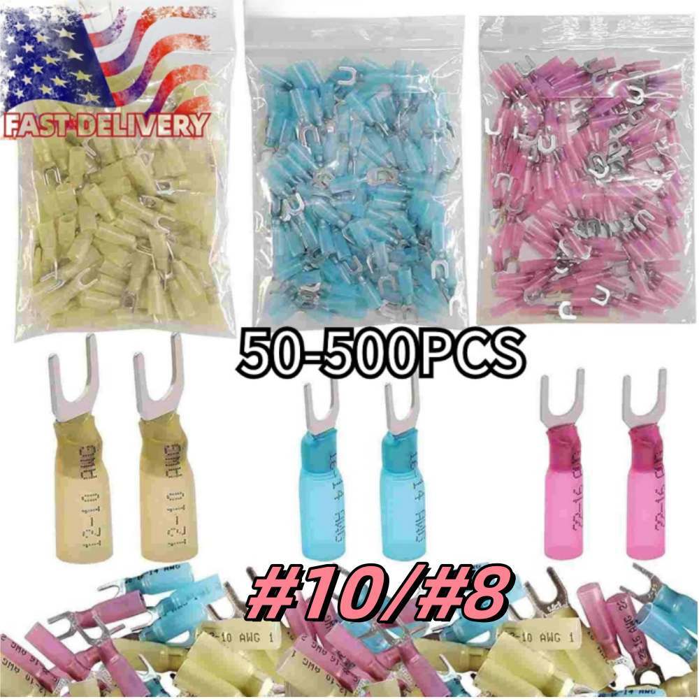 50/500PCS Heat Shrink Crimp Spade Terminal Fork Wire Connector 22-10 AWG US