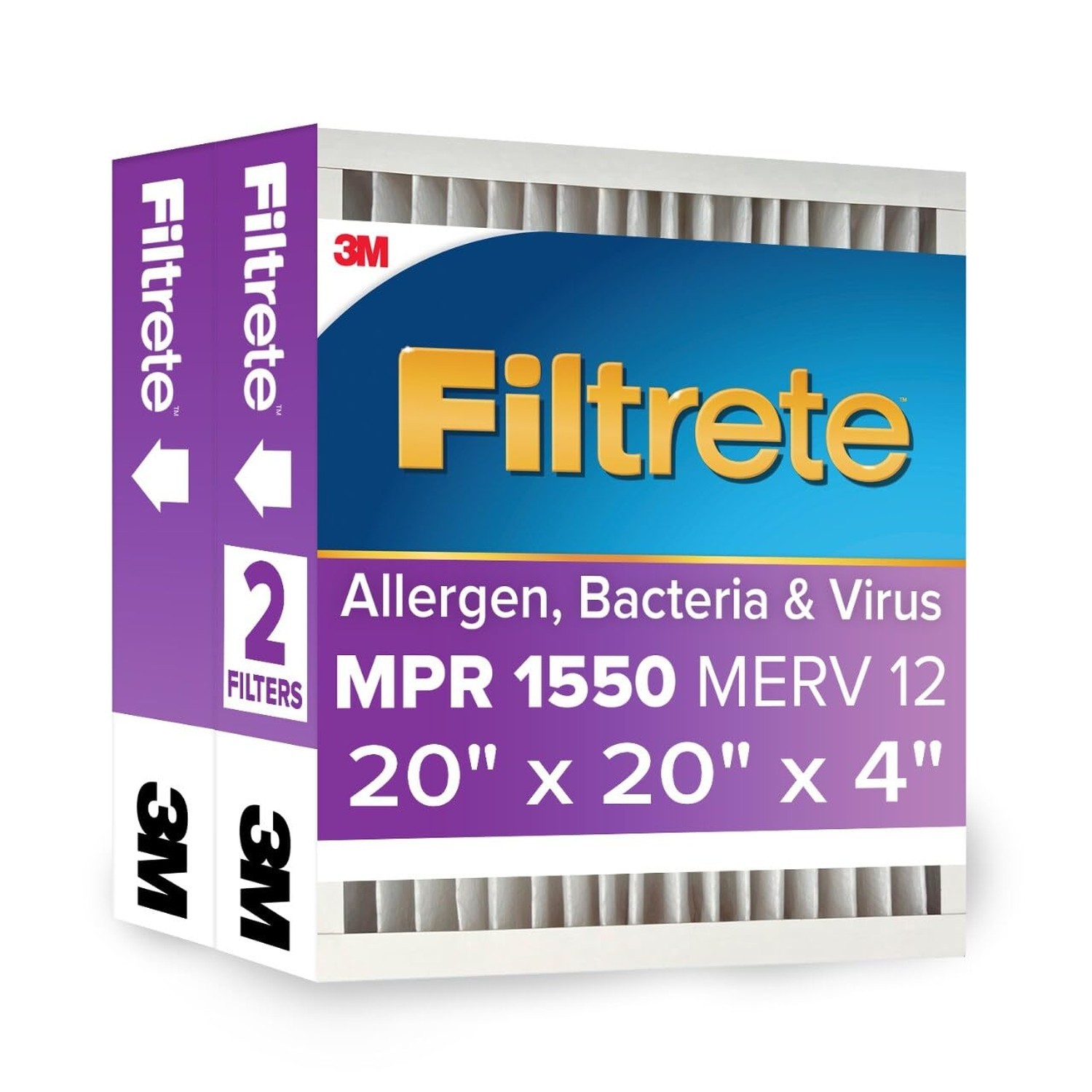 Filtrete 20x20x4 AC Furnace Air Filter, MPR 1550, MERV 12, Fits Honeywell, CE…