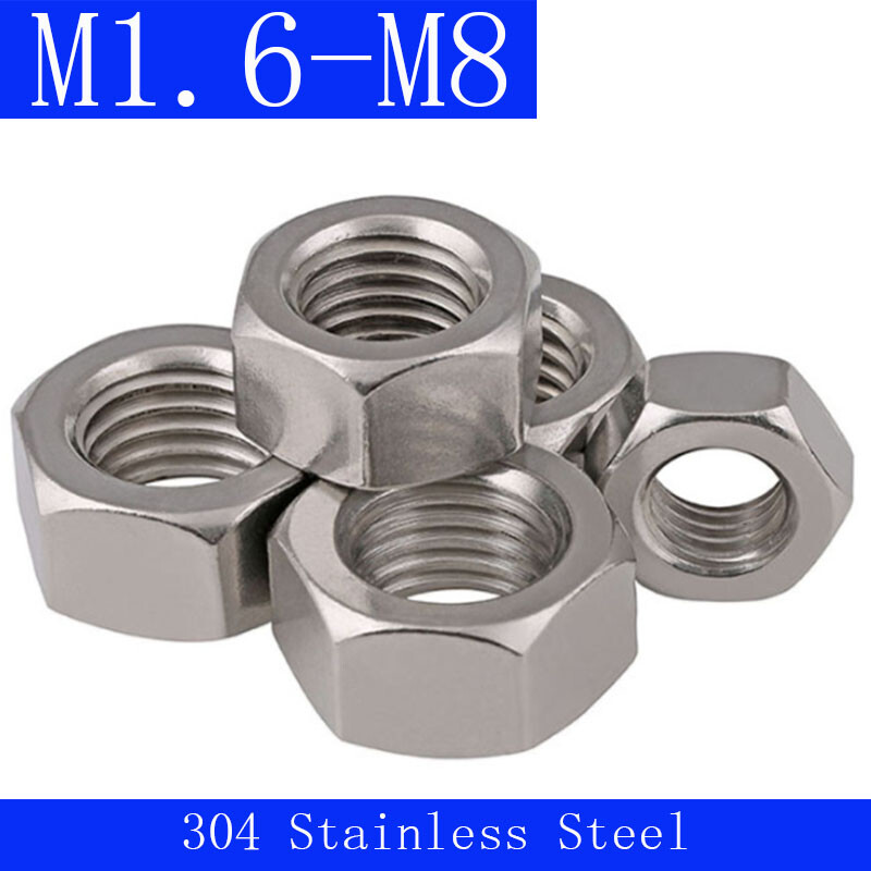 M1.2/M1.4/M1.6/M2/M2.5/M3/M4-M8 304 Stainless Steel Hexagonal Nut DIN934 SUS304
