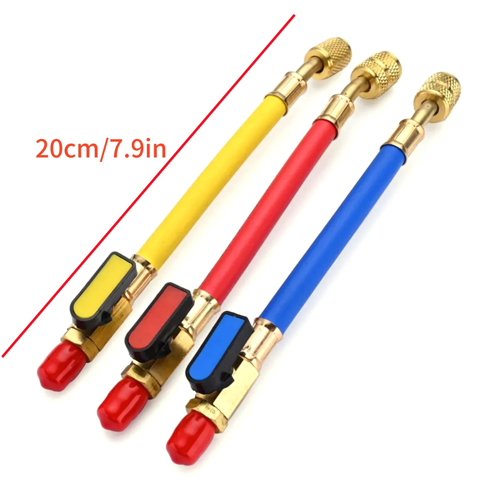 3pcs/set For R134A R410A R22 R12 Refrigerants Ball Valves Hose(Red/Yellow/Blue)