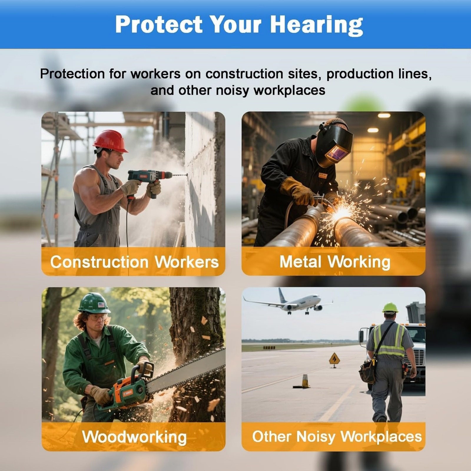 New 2-Set Blue Bluetooth Earplugs for Noise Suppression on Construction Sites