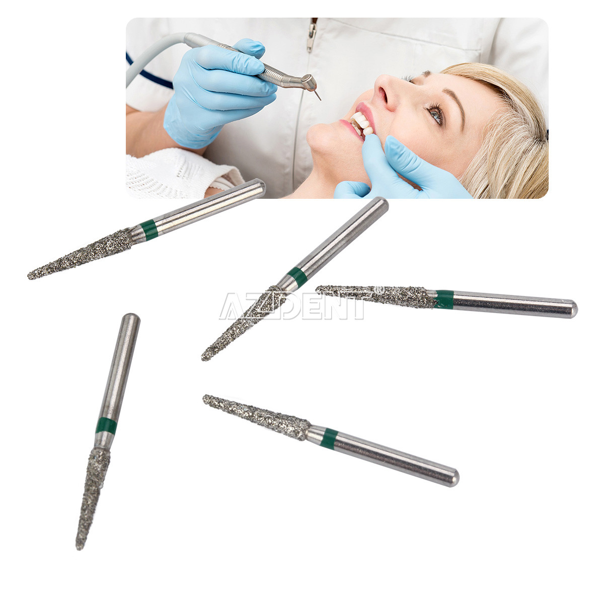 AZDENT 100 Types Dental Diamond Bur Drills for High Speed Handpiece 5pcs/kit