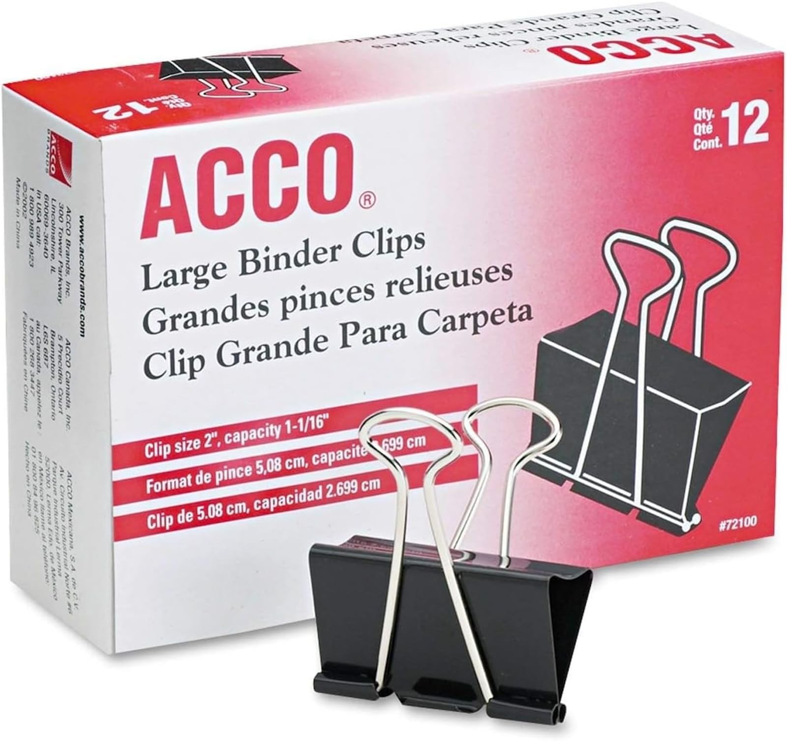 ACCO Brands Binder Clips Large 1 Box 12 Clips/Box (72100)