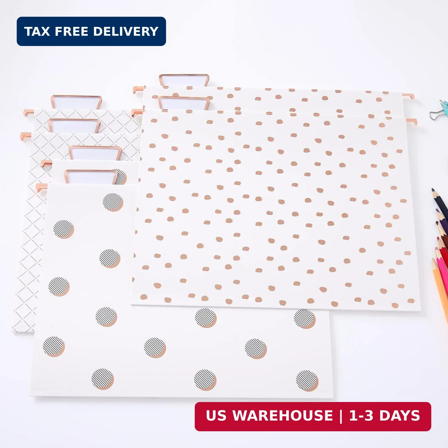 Y YOMA Rose Gold Hanging File Folders, Letter Size, 12 Pack Decorative Paper Han
