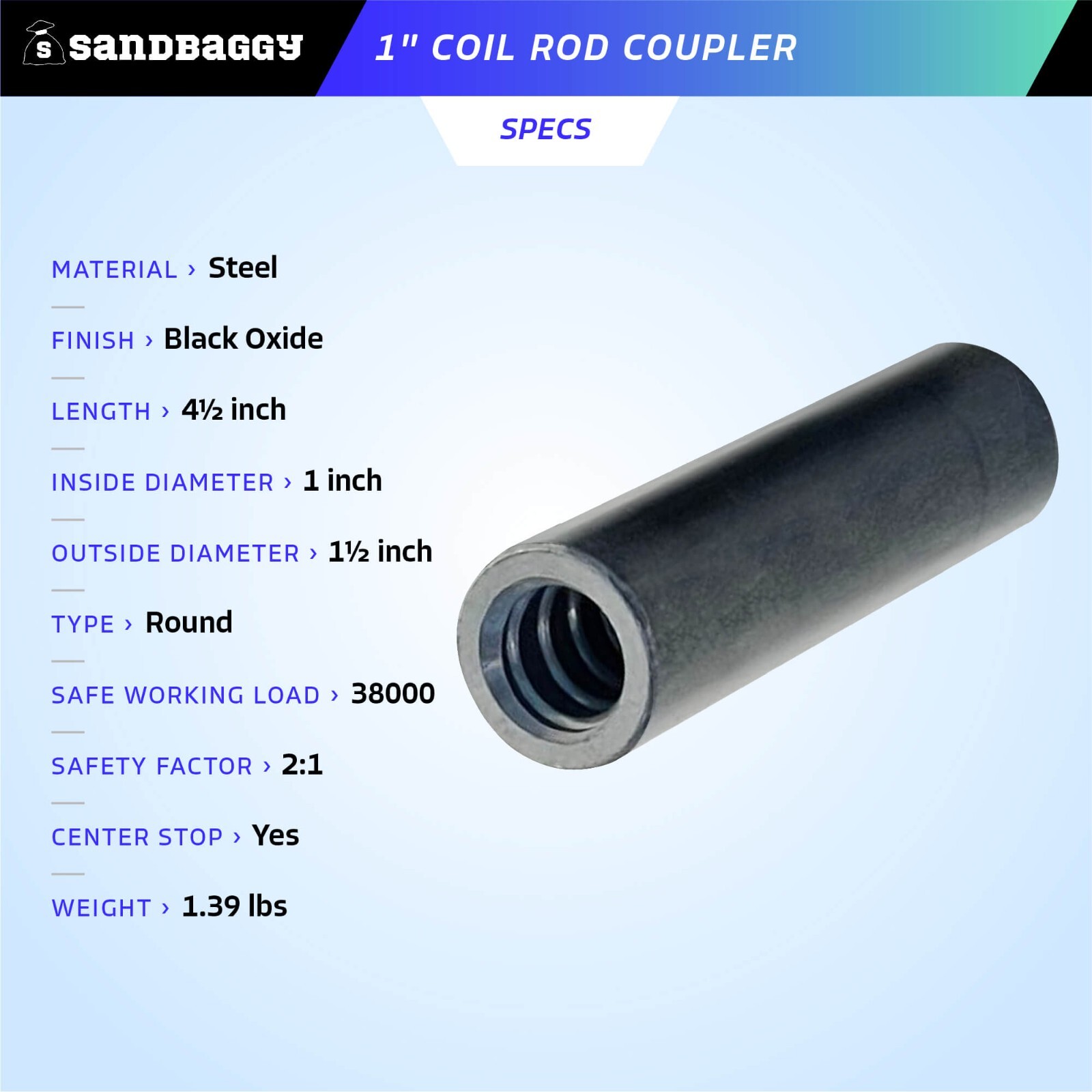 Sandbaggy 1″ Coil Rod Coupler – Round Threaded Coupling Nuts