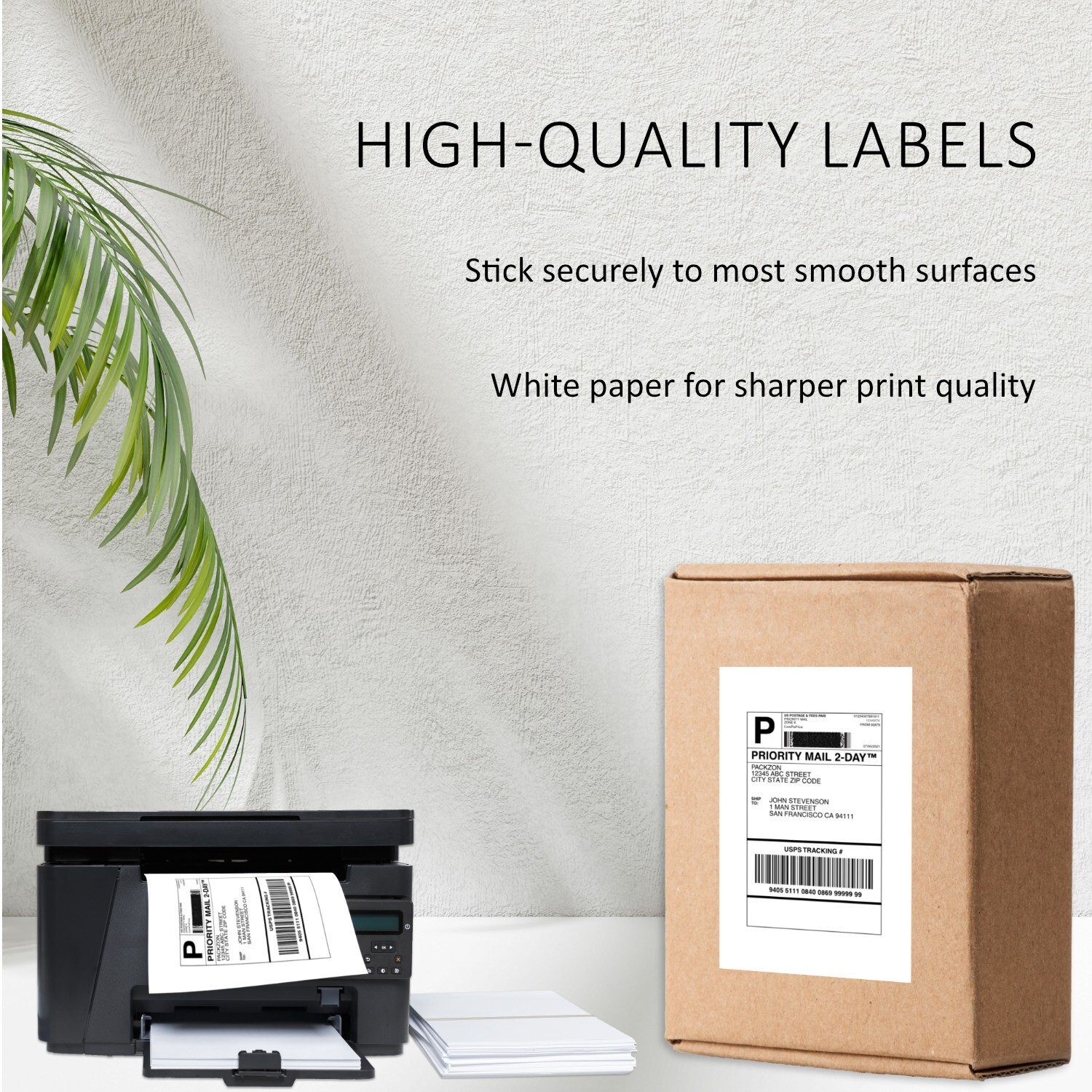 200 Shipping Labels 8.5×5.5 Square Corner Self Adhesive 2 Per Sheet PACKZON®
