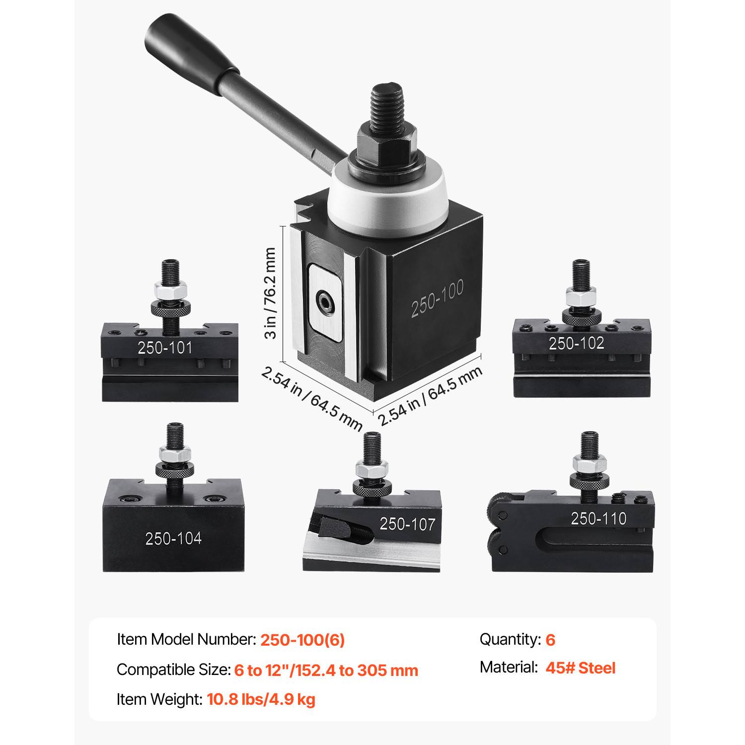 Quick Change Tool Post Set 6 Pcs Lathe Tool Holders for 6″-12″ Mini Lathe Swing