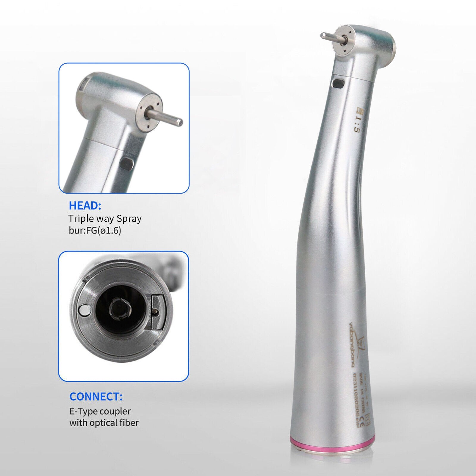 Dental 1:5 LED Light Fiber Optic Contra Angle mini head Handpiece fit KAVO NSK U