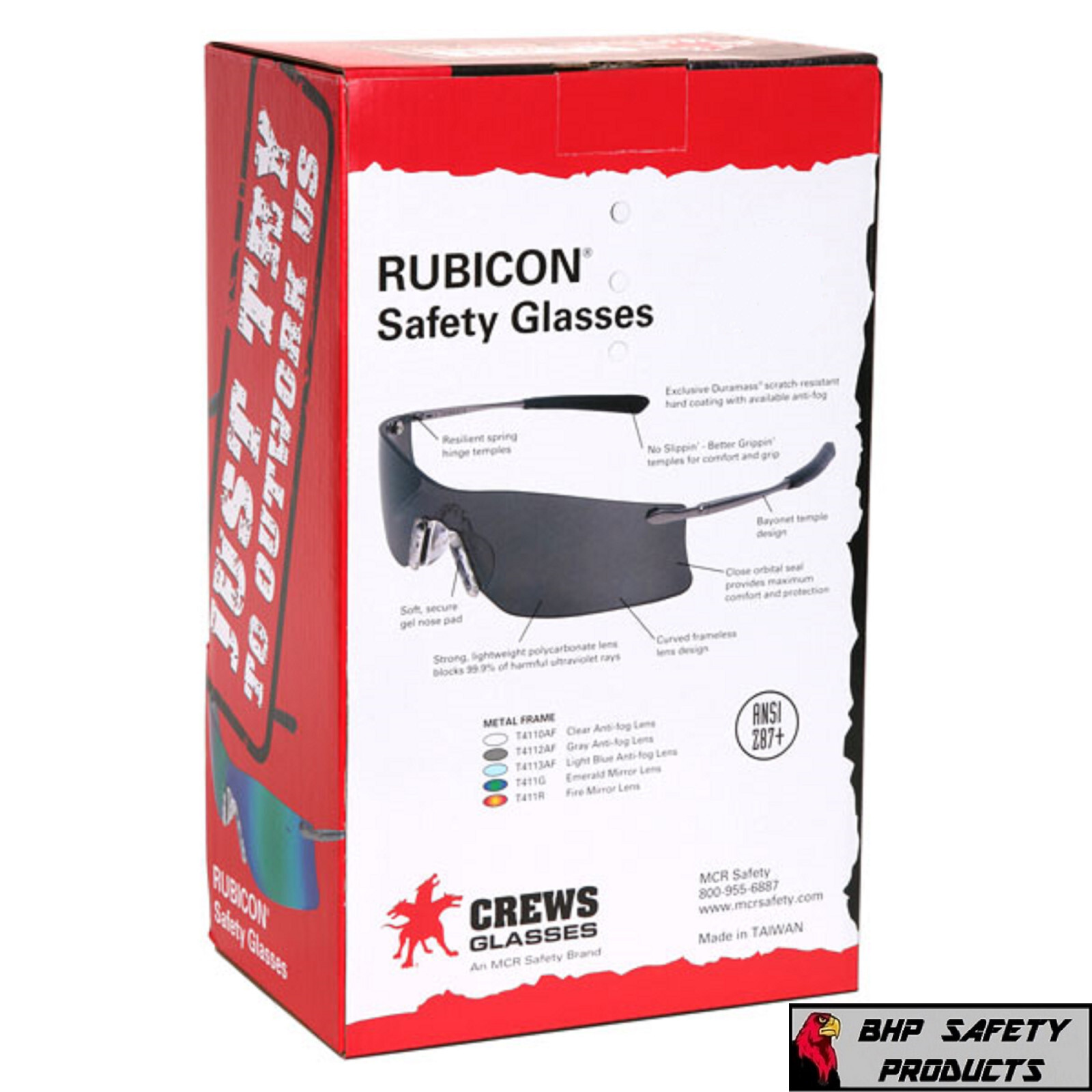 MCR CREWS RUBICON SAFETY GLASSES T4113AF ANTI-FOG LIGHT BLUE LENS METAL Z87+
