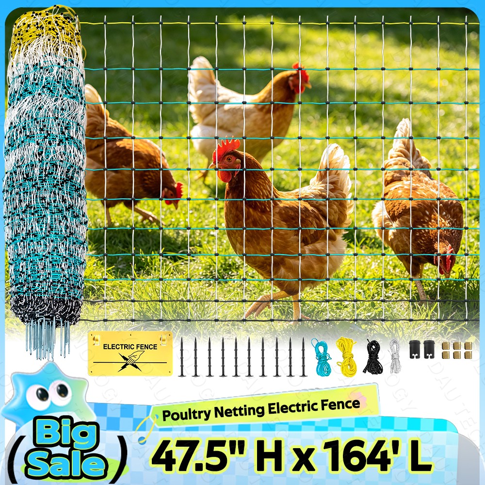 47.5″ H x 168′ L Poultry Netting Electric Fence for Farms, Ranches, Gardens use