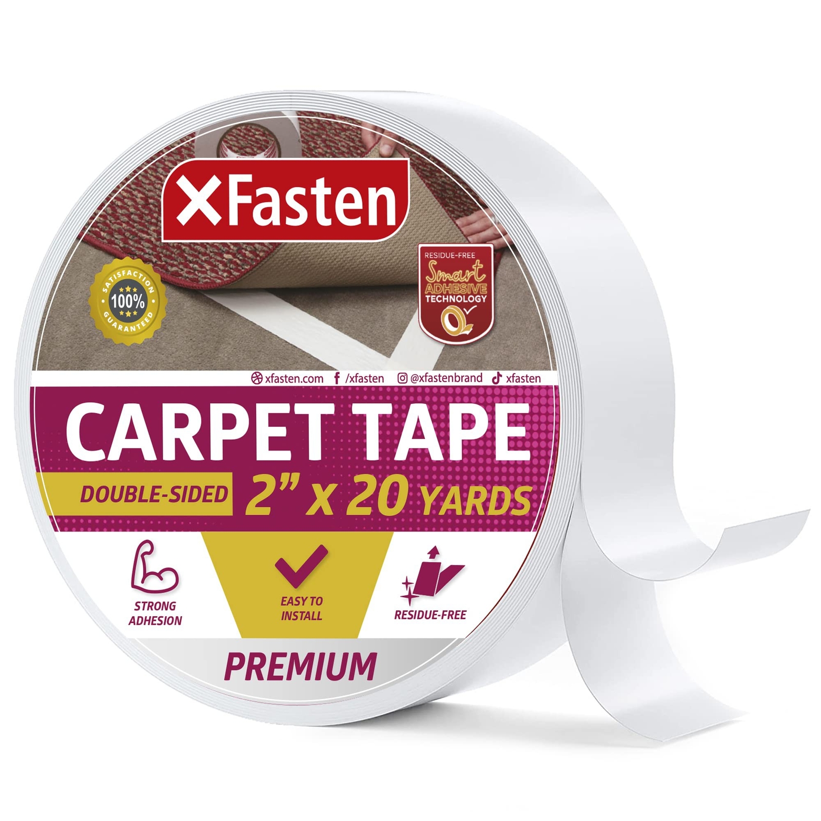 XFasten Indoor Outdoor Carpet Tape for Area Rugs | 2″ x 20 Yards