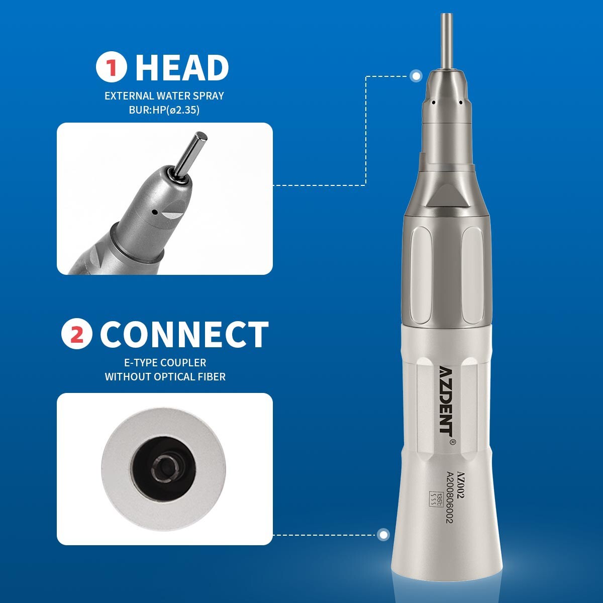 AZDENT Dental Slow Low Speed Handpiece Straight Contra Angle Air Motor 2 Hole