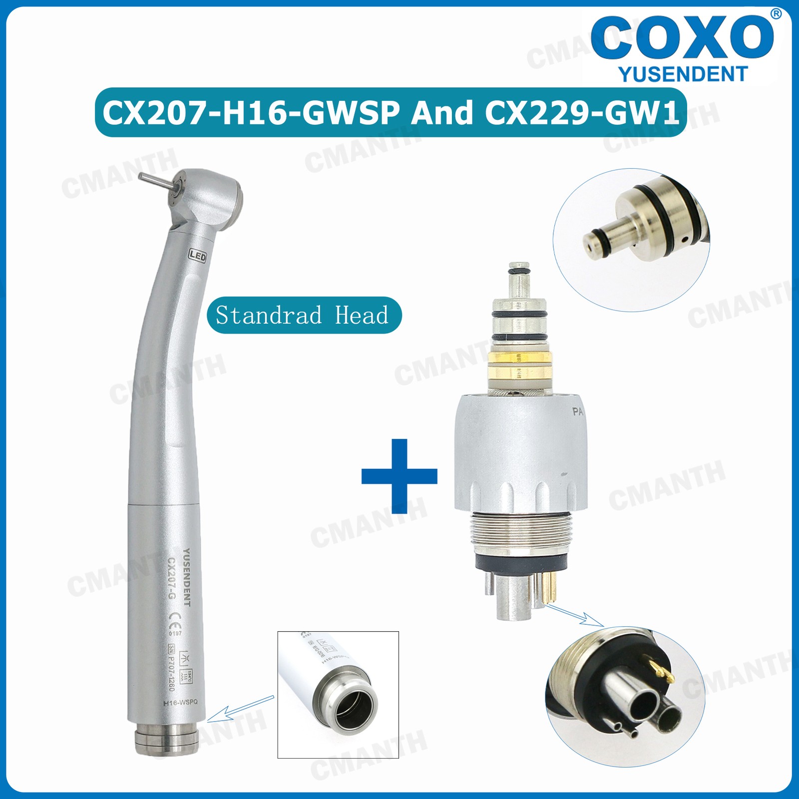 COXO Dental High Speed Handpiece Fiber Optic Turbine 6Hole LED Coupling CX207-G