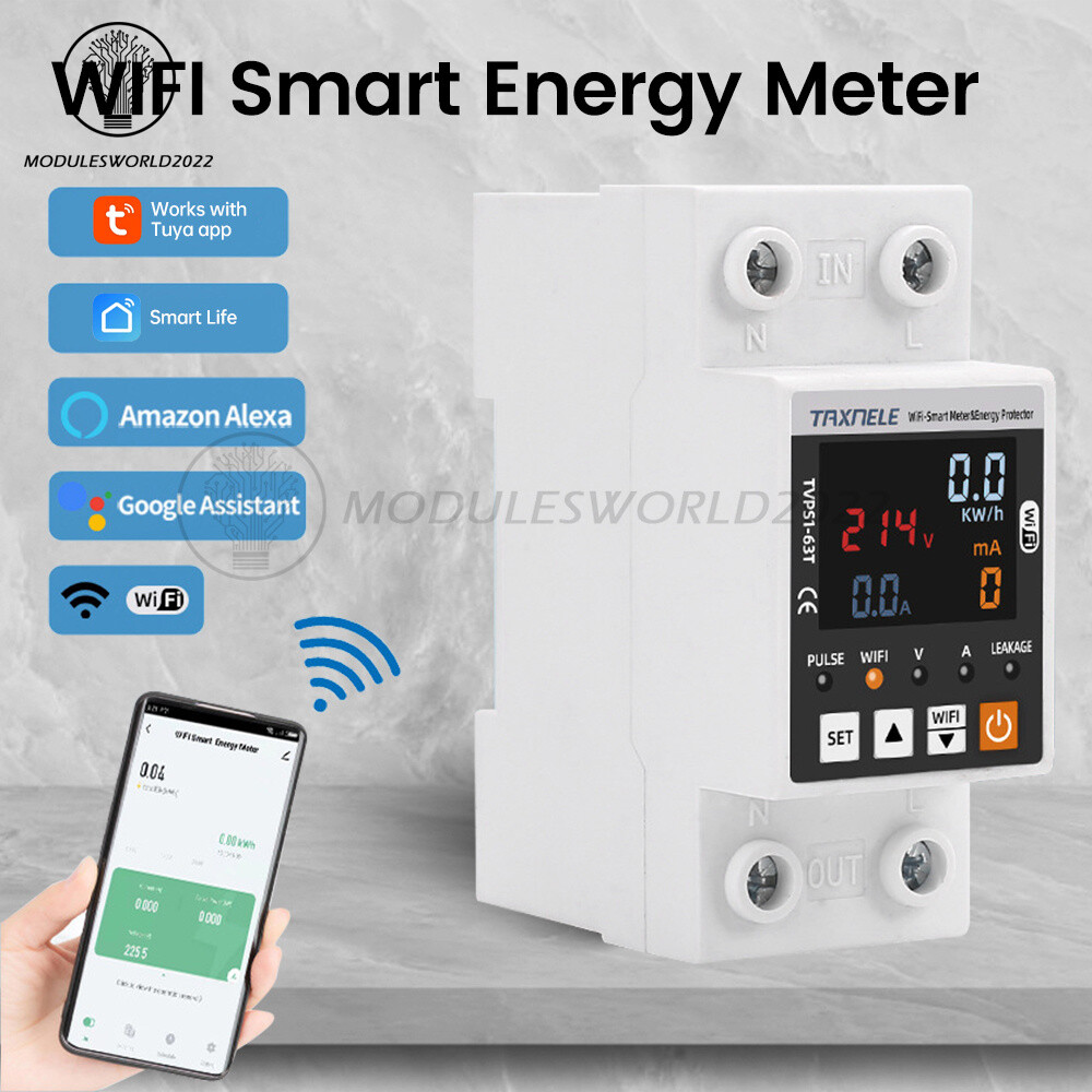 Tuya WIFI Smart Power Protector Overvoltage Leakage Protection Energy Meter