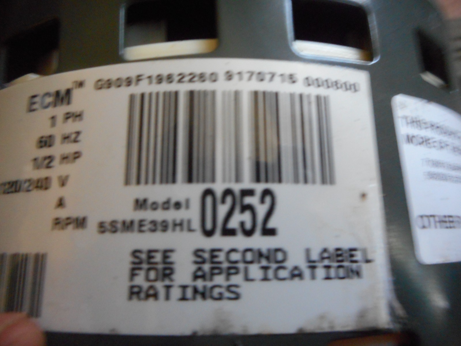 ECM 1/2HP Blower Motor GE 5SME39HL0252 stock no.5462 1/2HP 120/240V