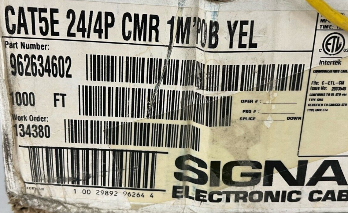 SIGNAL ELECTRONIC CABLE 962634602 CABLE 24/4 CAT5E YELLOW
