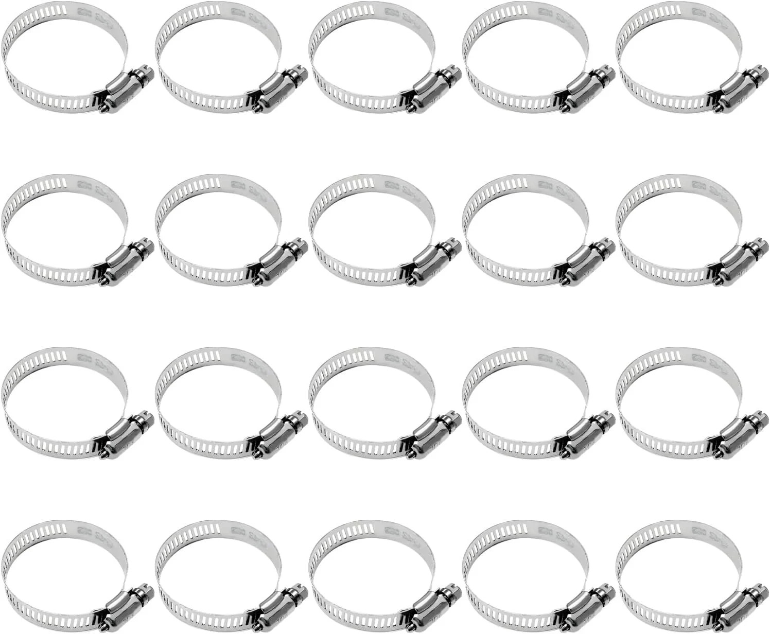 20 PCS Stainless Steel Hose Clamps, 1 Inch to 2 Inch Stainless Steel Worm Gear H