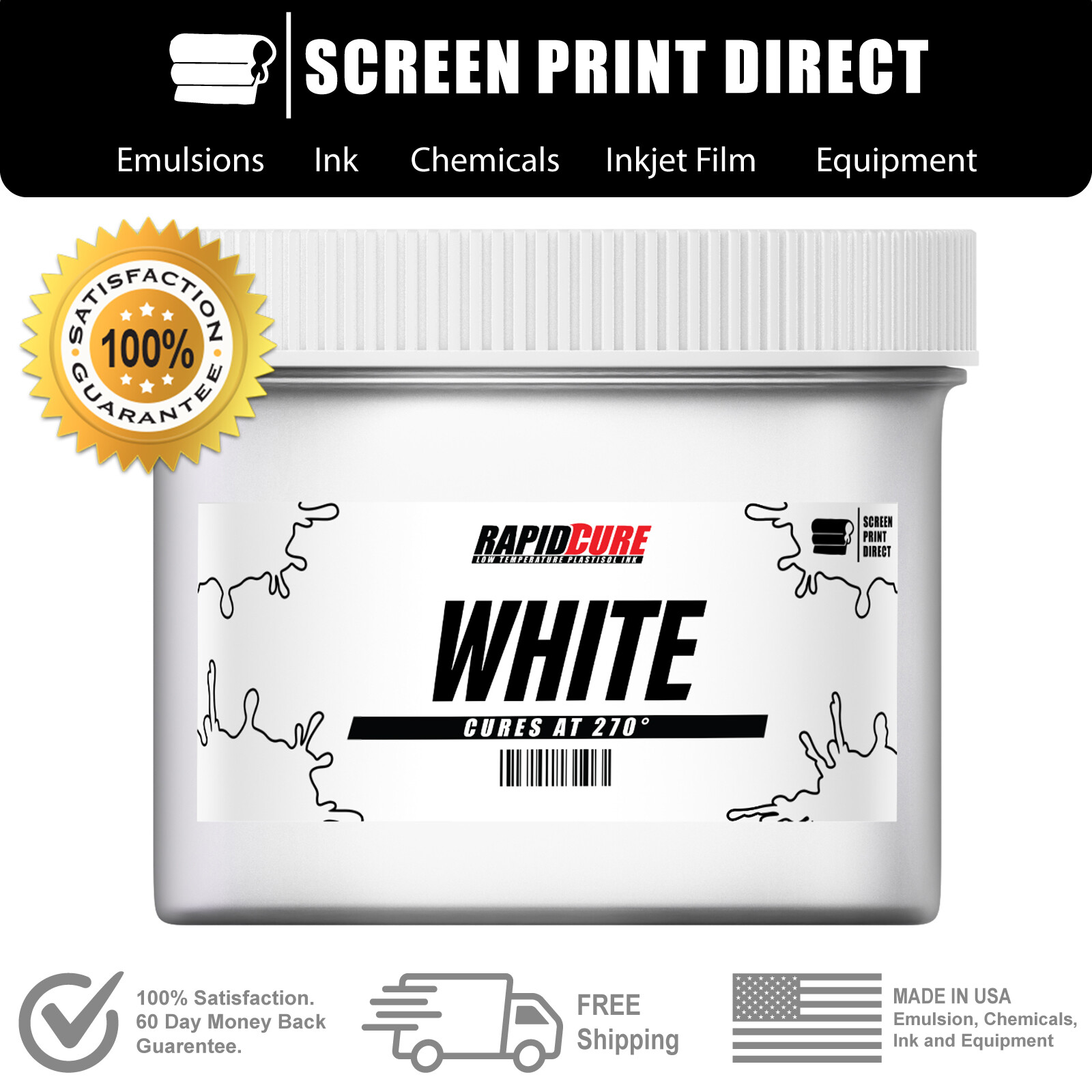 White – Screen Printing Plastisol Ink – Low Temp Cure 270F – 5 Gallon