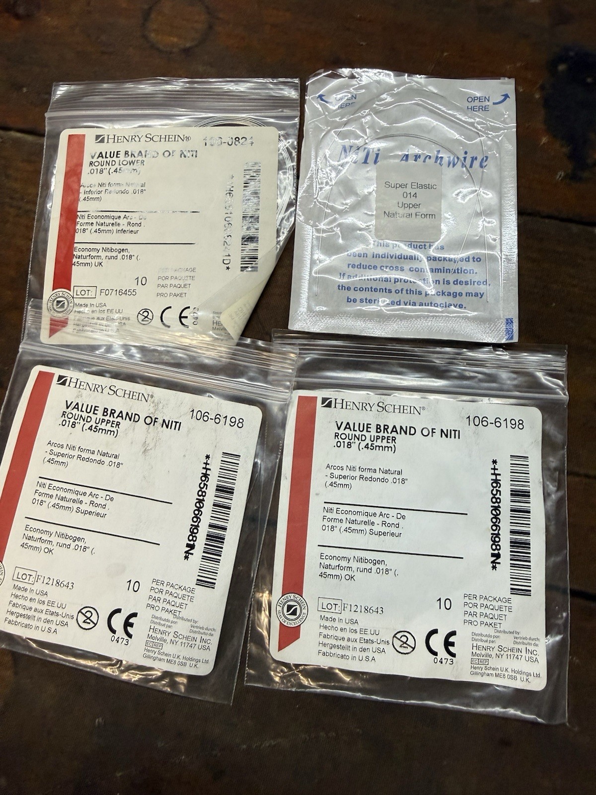 Henry Schein NiTi Orthodontic Archwire Partial Lot .014 .018 Upper Lower