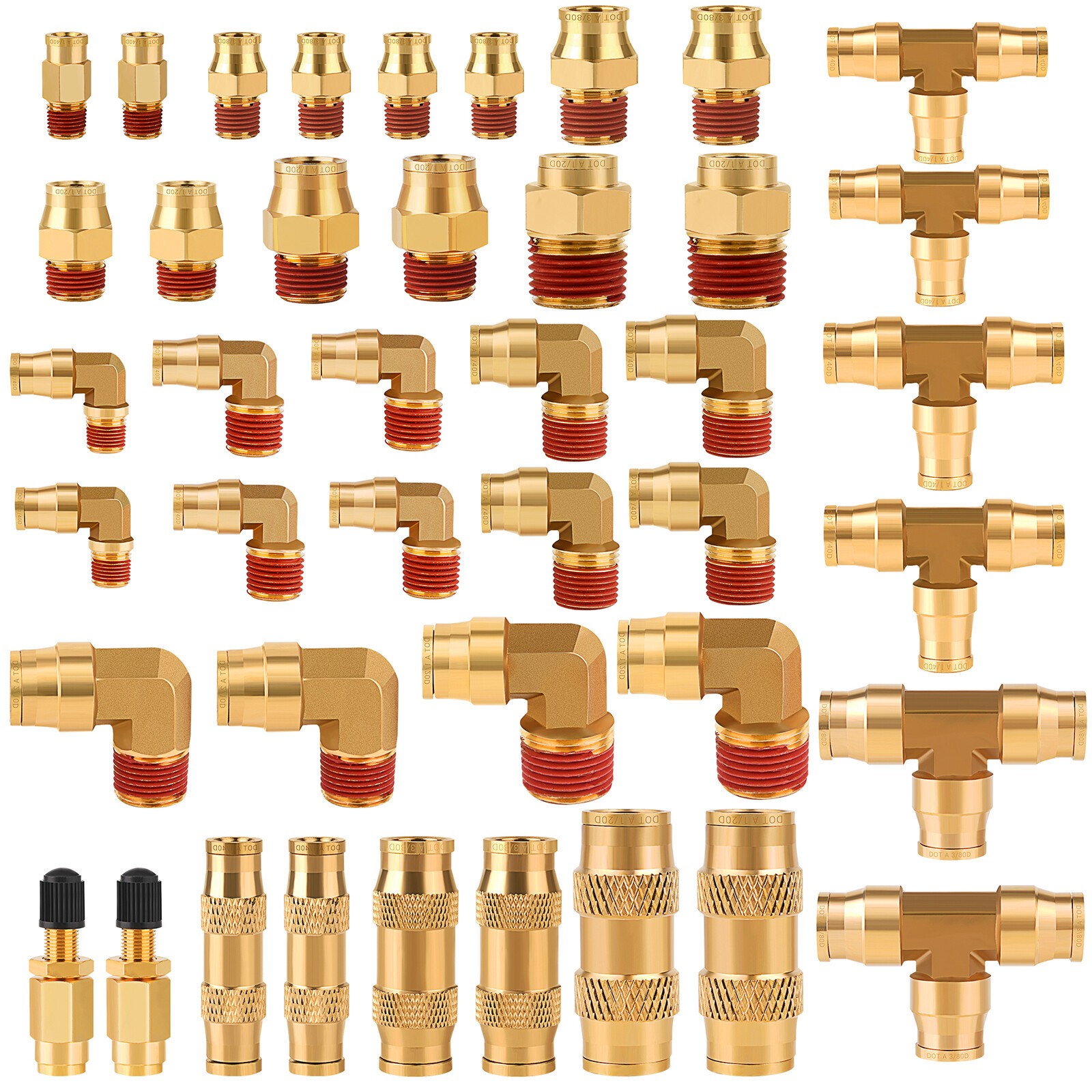 43 Pcs Brass DOT Air Brake Line Fittings Kit Push Lock NPT Thread Quick Connect