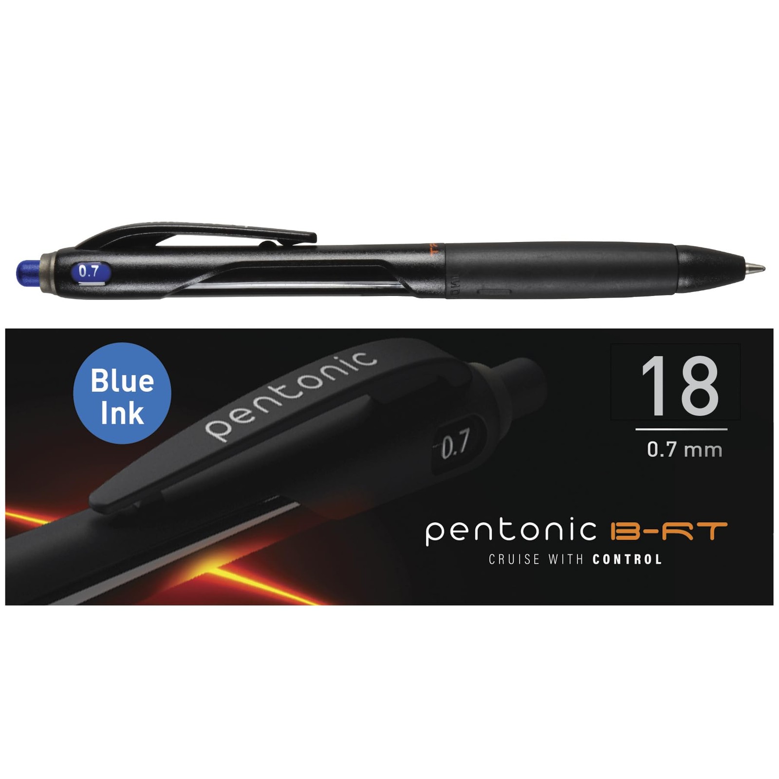 Pentonic B-RT Retractable Ballpoint Pens, 18 Count, Blue Ink, 0.7 mm Fine Poi…